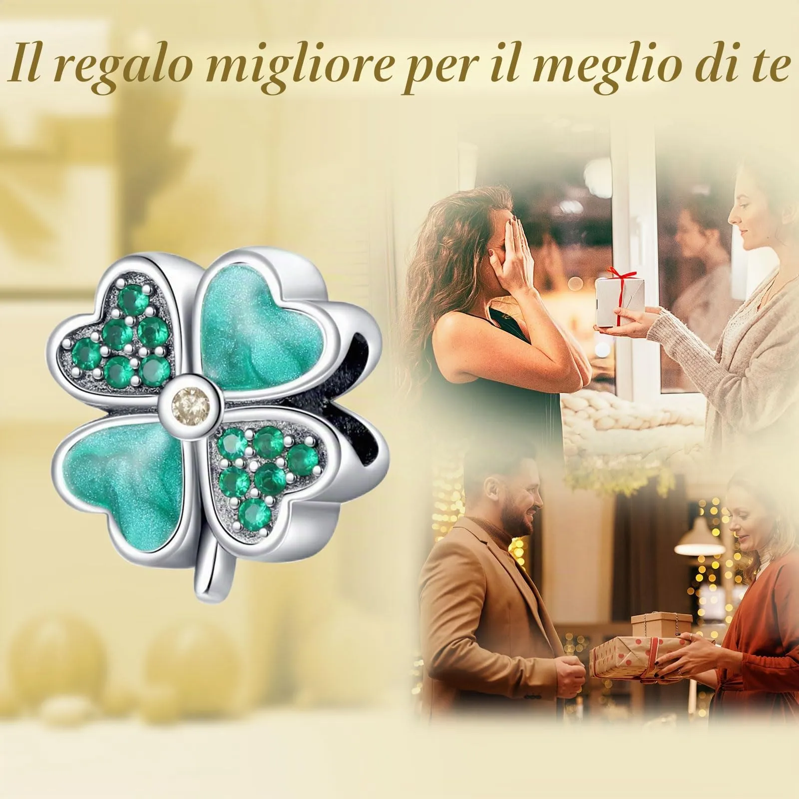 NUNUYAYA Green Four-Leaf Clover Charm Pendant in 925 Sterling Silver with Cubic Zirconia - immagine 6