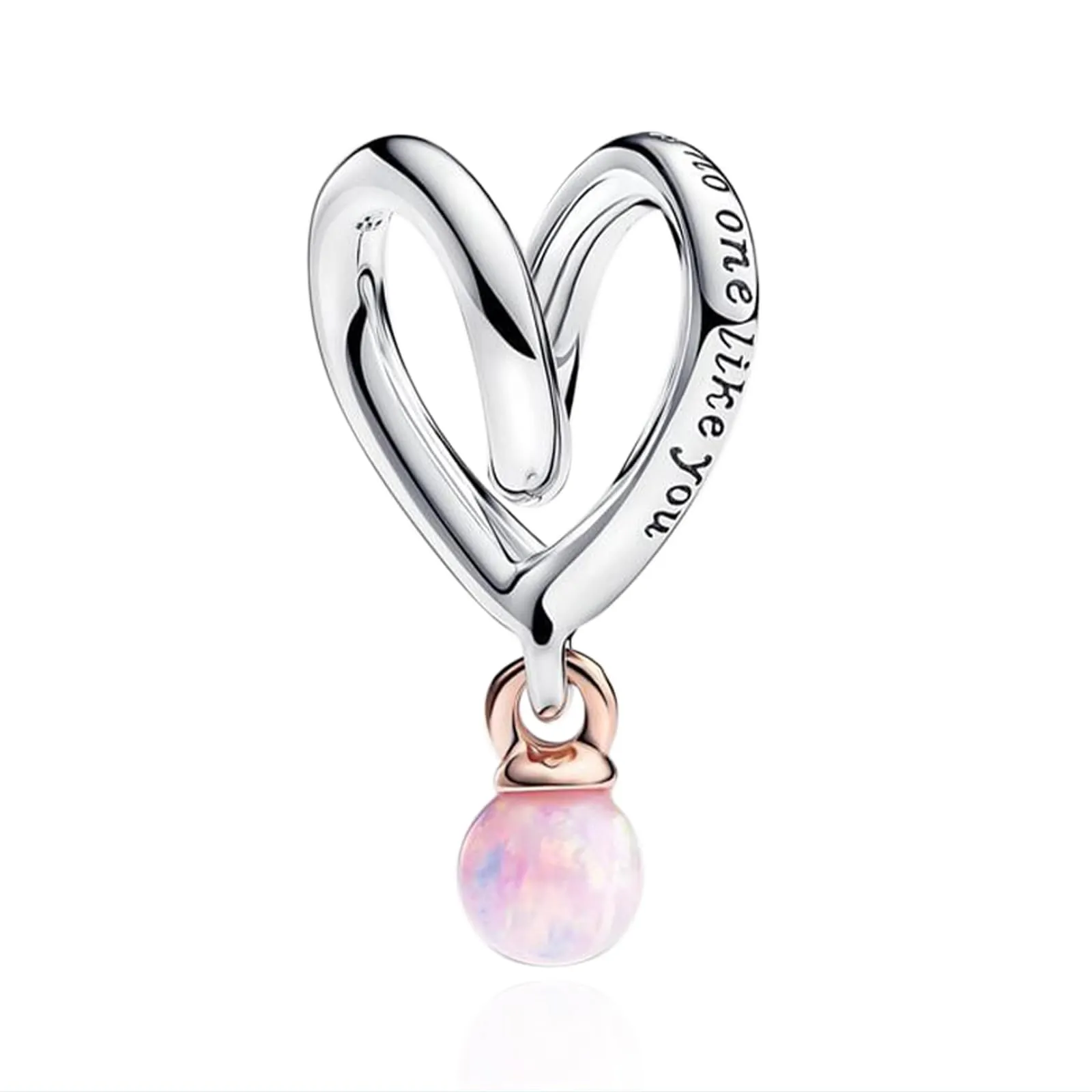 NUNUYAYA Pink Heart Dangle Charm in Argento Sterling 925 con Cubic Zirconia - immagine 1