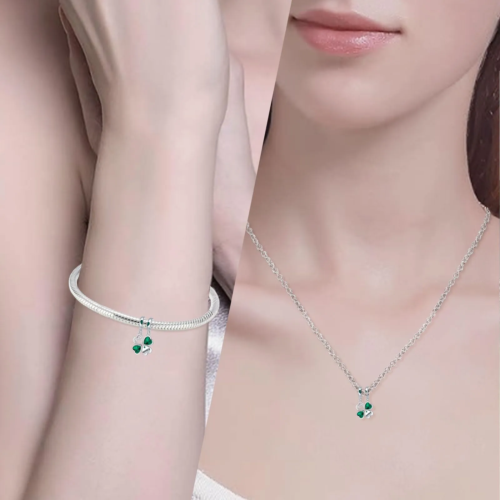 NUNUYAYA Charm Bead Ciondolo in Argento Sterling 925 Quadrifoglio con Cubic Zirconia per Braccialetti e Collane Europei - immagine 2