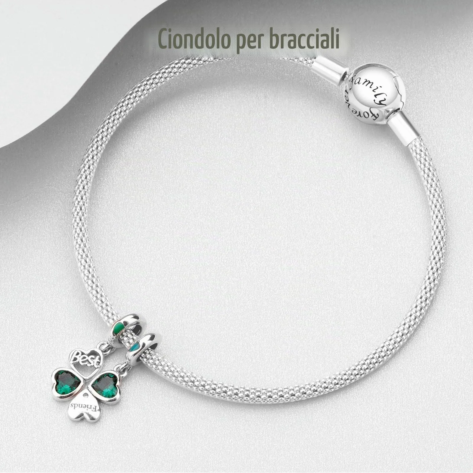 NUNUYAYA Charm Bead Ciondolo in Argento Sterling 925 Quadrifoglio con Cubic Zirconia per Braccialetti e Collane Europei - immagine 5
