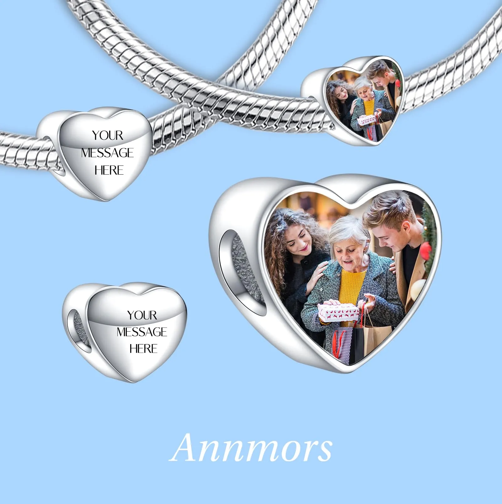 Annmors Ciondoli Bead Argento 925 con Foto a Forma di Cuore Personalizzate per Donne e Ragazze - immagine 2