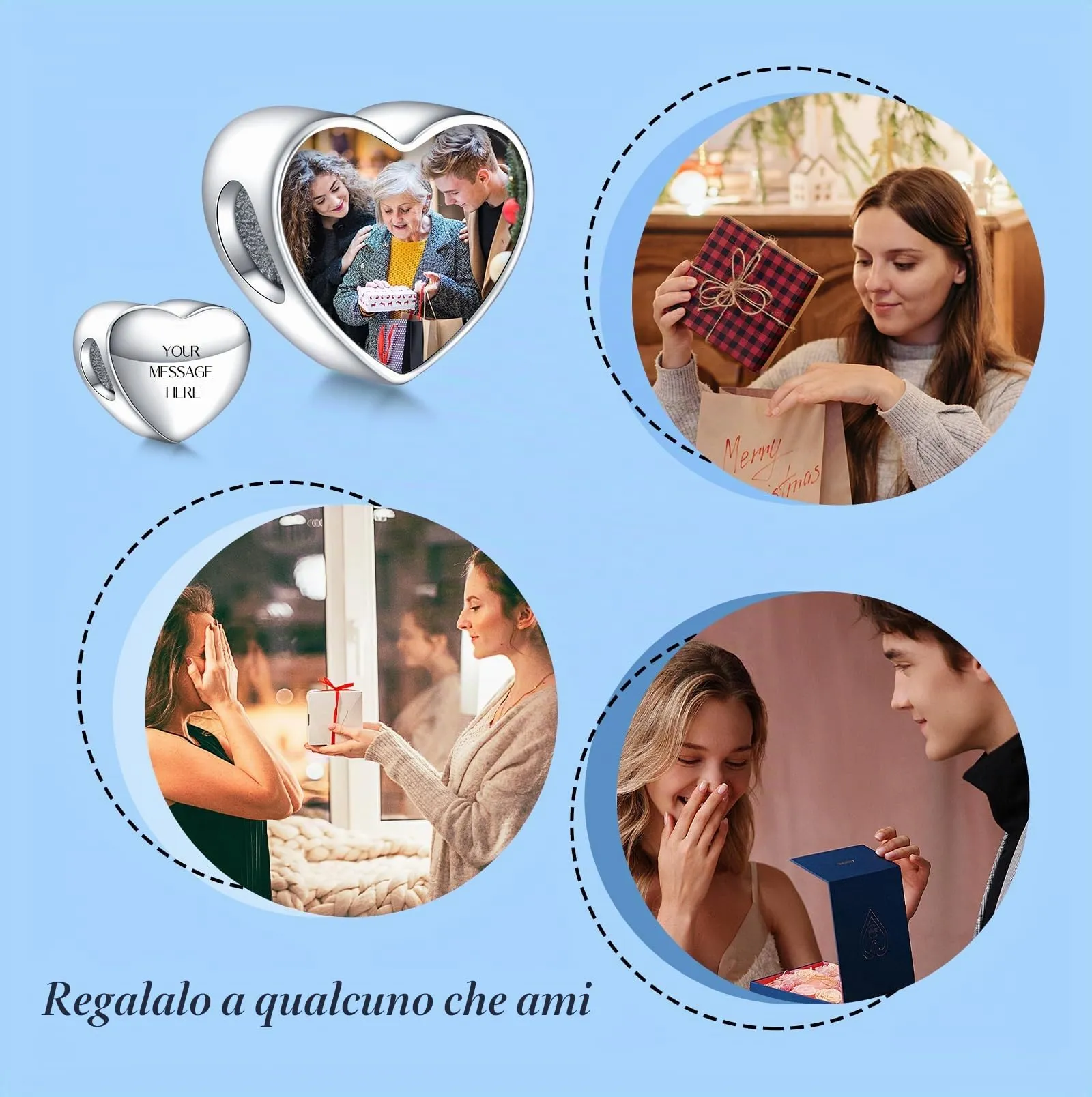 Annmors Ciondoli Bead Argento 925 con Foto a Forma di Cuore Personalizzate per Donne e Ragazze - immagine 6