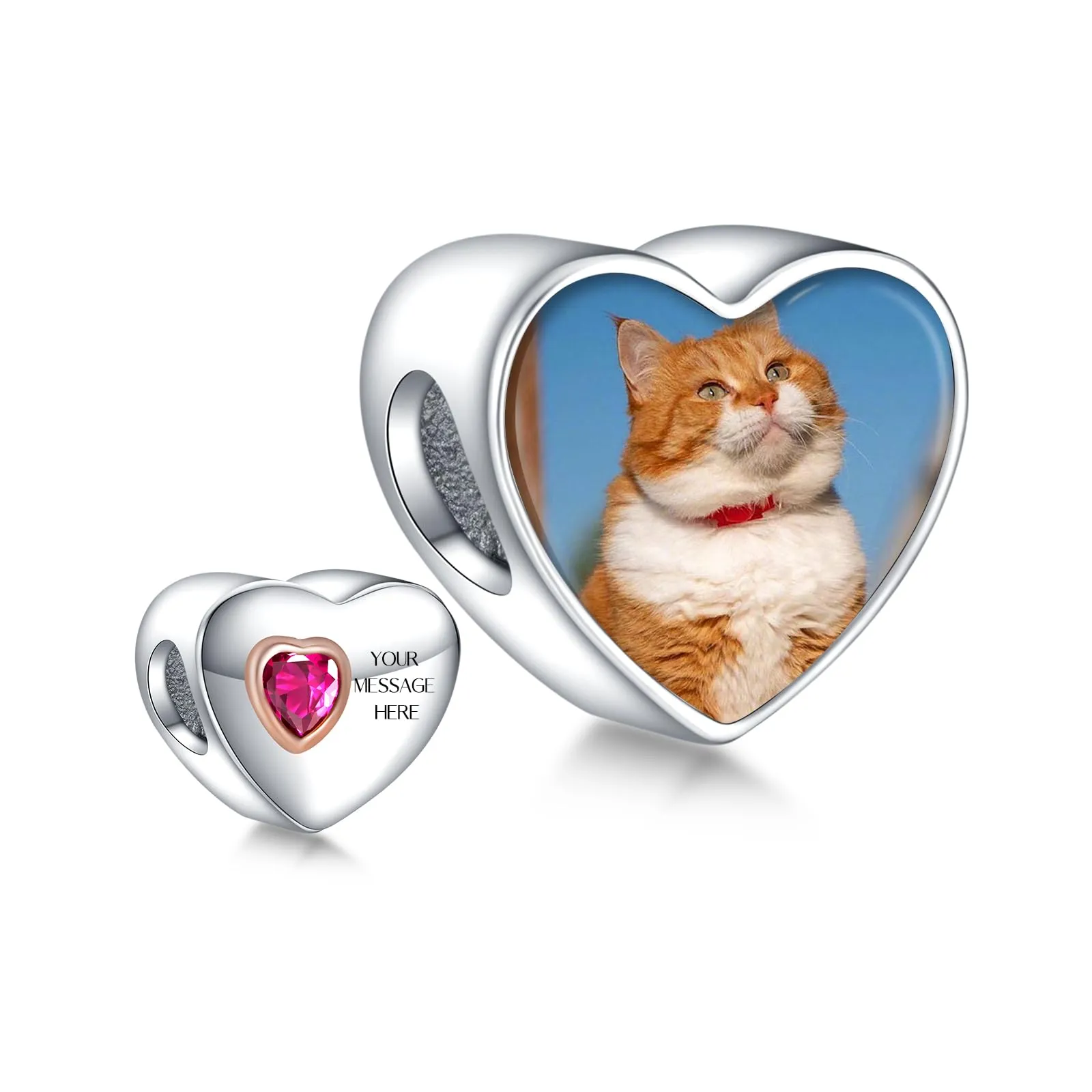 Annmors Ciondoli Bead Argento 925 con Foto a Forma di Cuore Personalizzate per Bracciali e Collane - immagine 1
