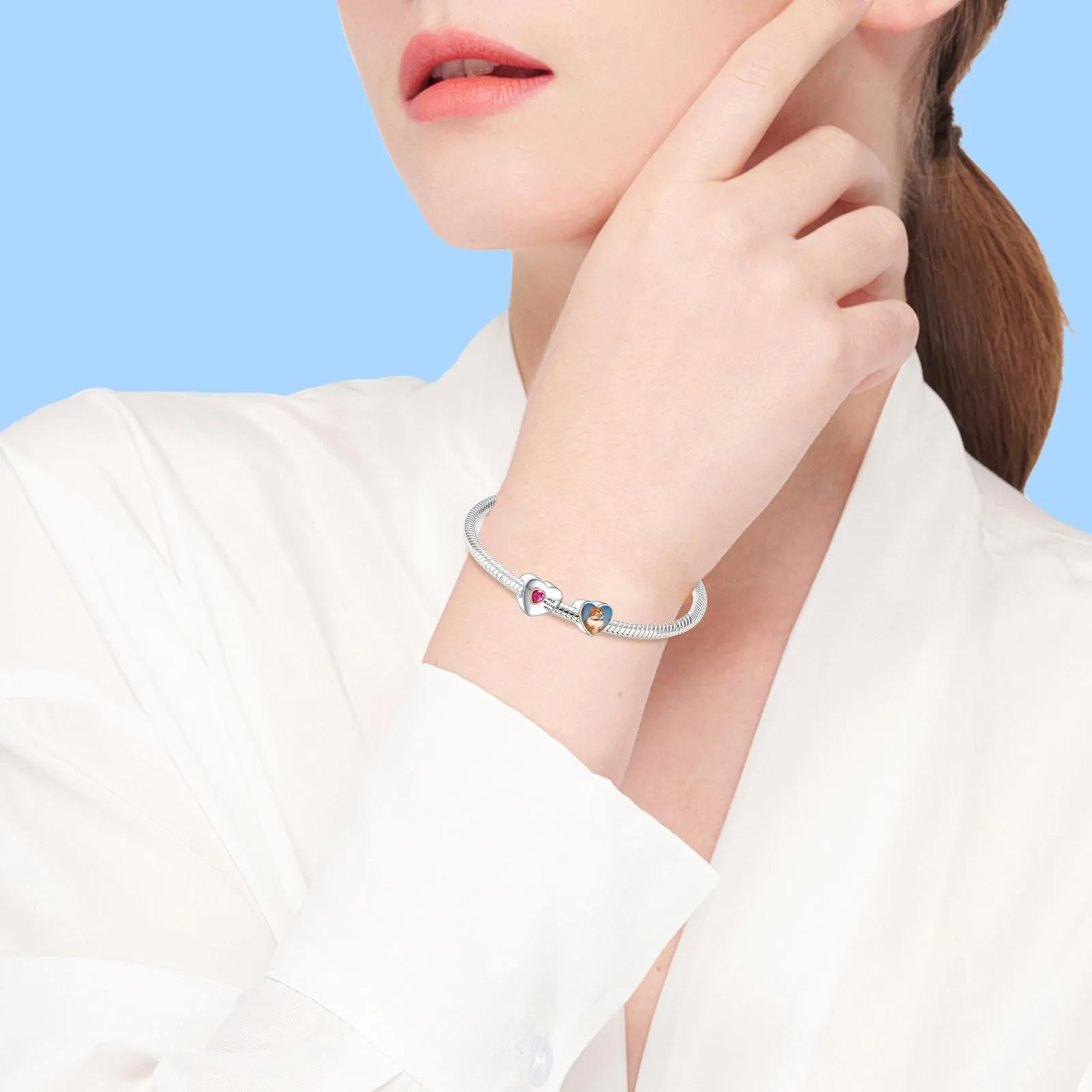 Annmors Ciondoli Bead Argento 925 con Foto a Forma di Cuore Personalizzate per Bracciali e Collane - immagine 5