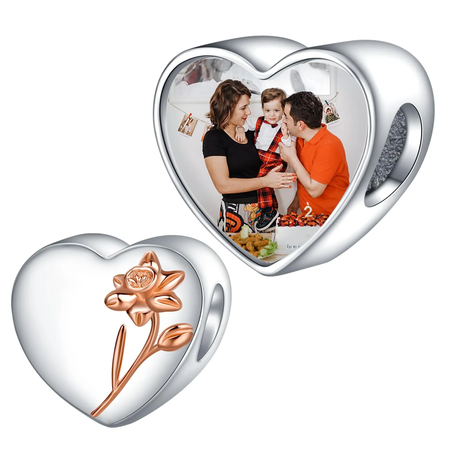 Annmors Ciondoli Bead Argento 925 a Forma di Cuore Personalizzati December Holly - immagine 1