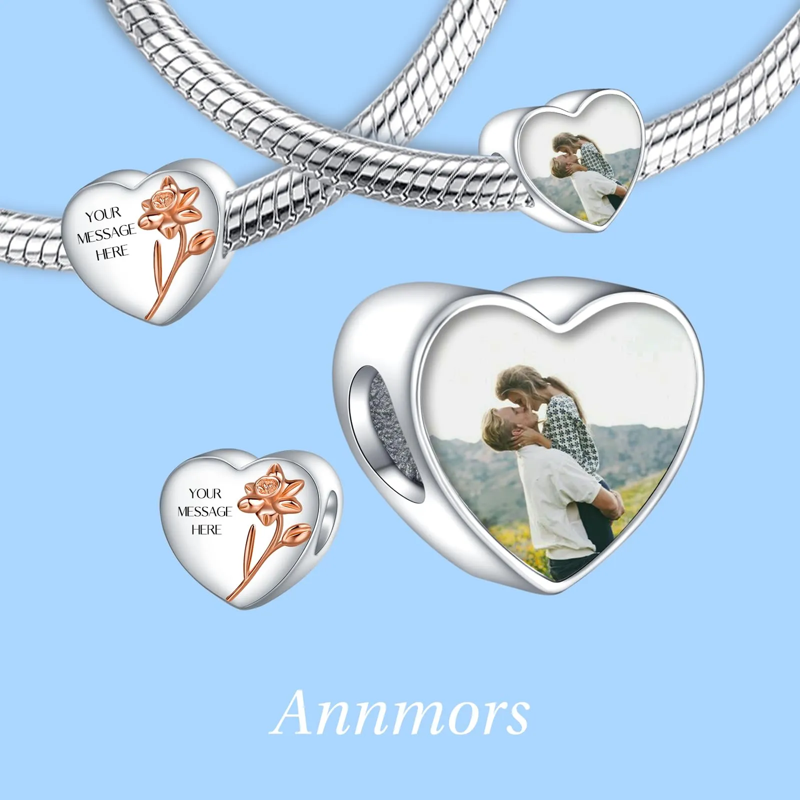Annmors Ciondoli Bead Argento 925 a Forma di Cuore Personalizzati December Holly - immagine 2