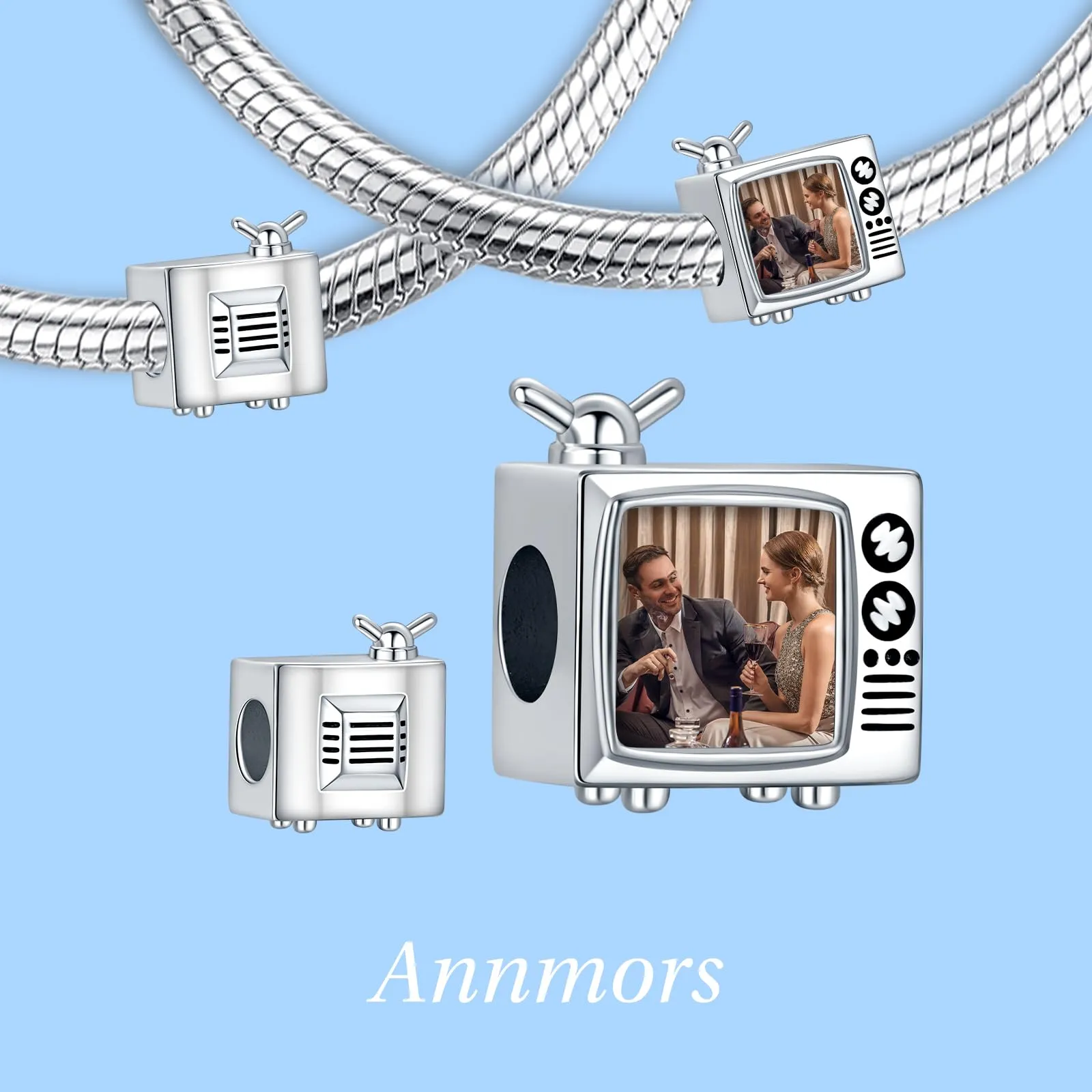 Annmors Ciondoli Bead Argento 925 a Forma di TV Personalizzate per Donne - immagine 2