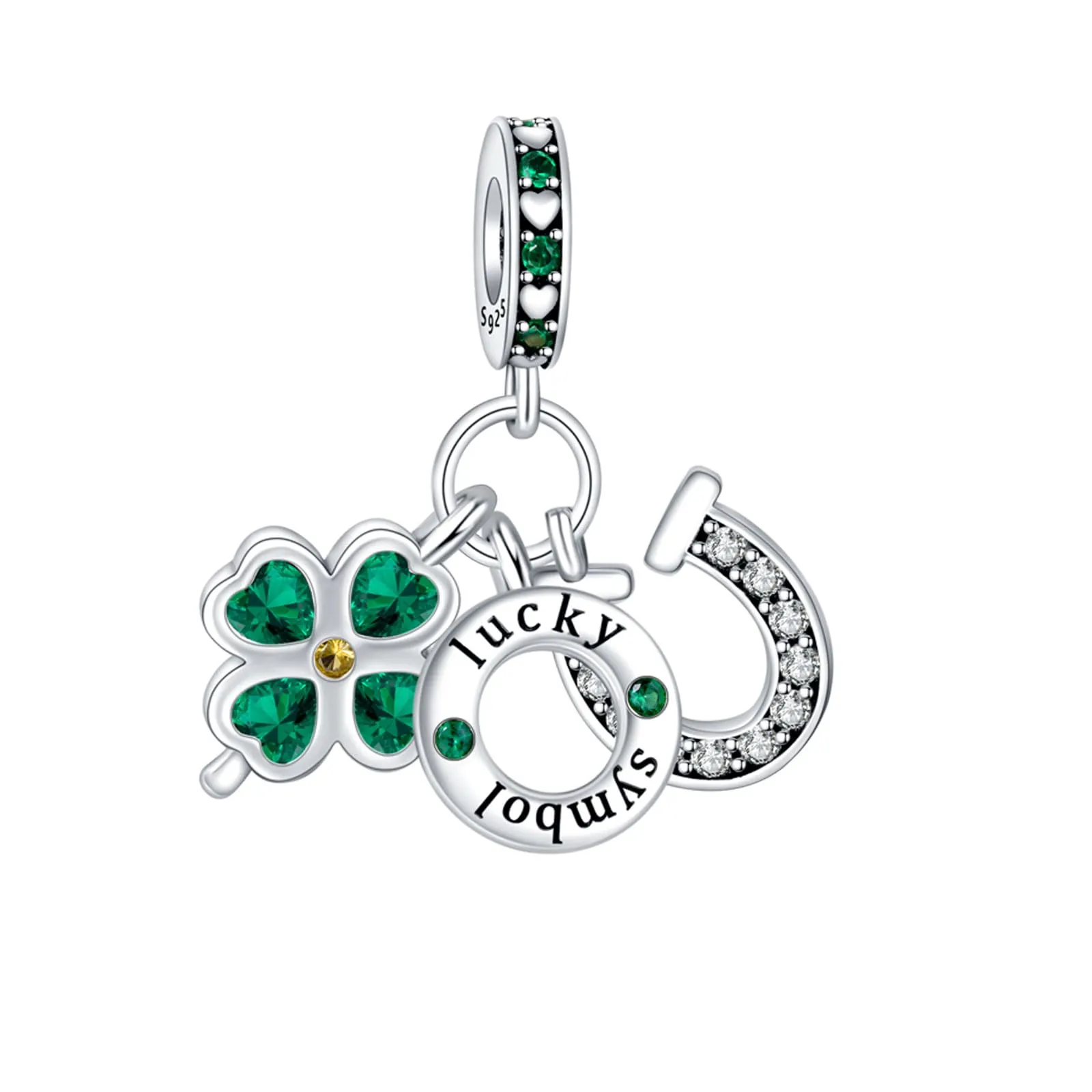 NUNUYAYA Charm Bead Ciondolo in Argento Sterling 925 Lucky Green Four-Leaf Clover con Cubic Zirconia - immagine 1