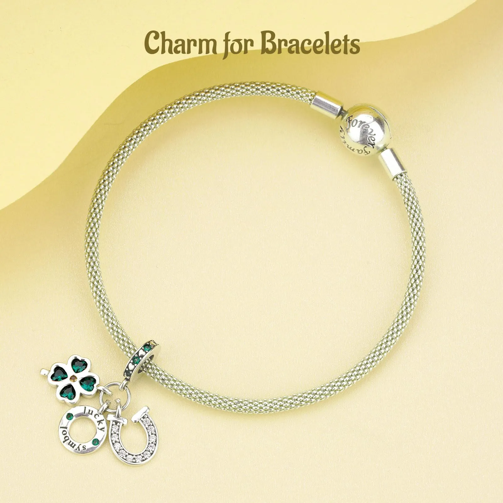 NUNUYAYA Charm Bead Ciondolo in Argento Sterling 925 Lucky Green Four-Leaf Clover con Cubic Zirconia - immagine 5