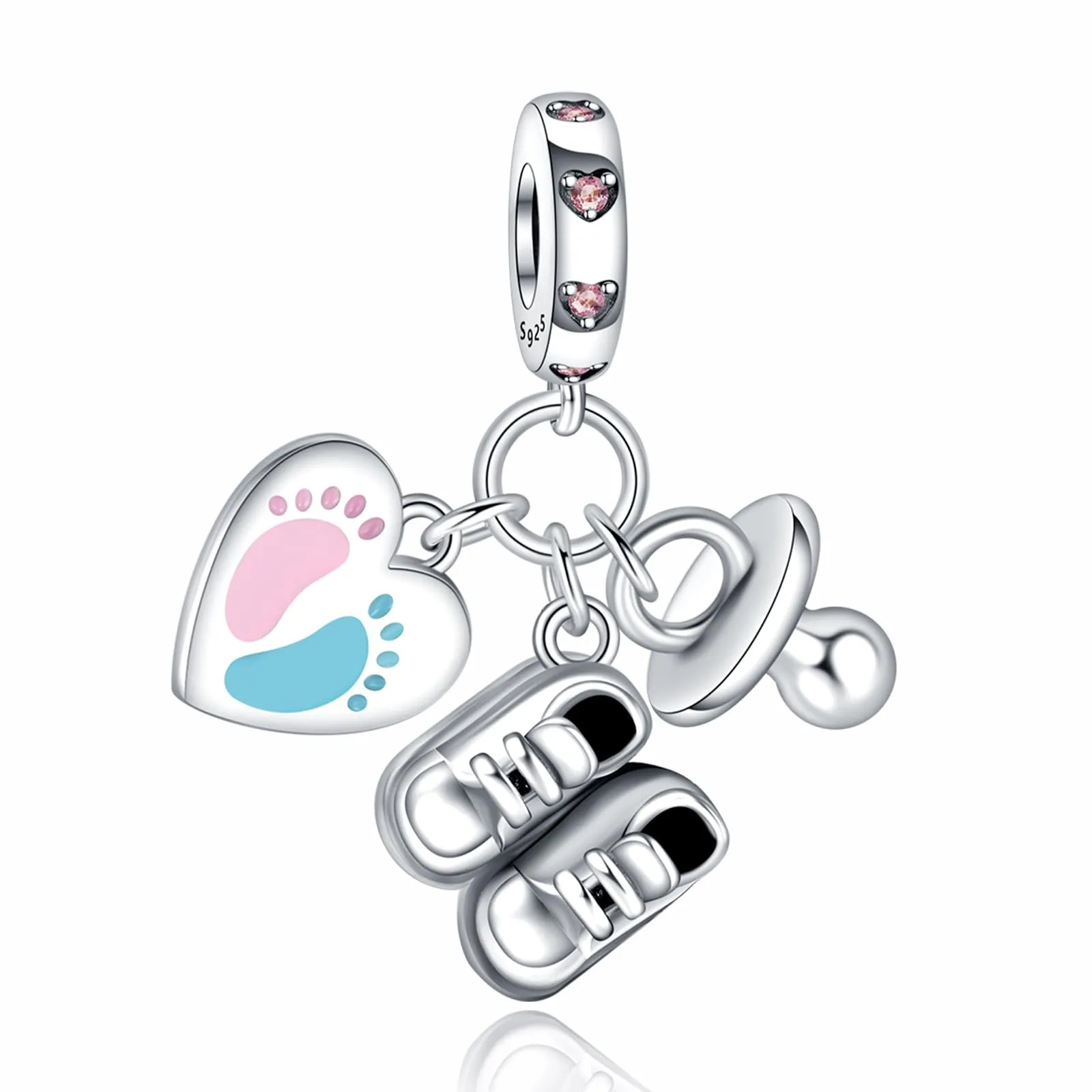 NUNUYAYA Charm Bead Ciondolo in Argento Sterling 925 Baby Footprints Shoes Pacifier con Zirconia - immagine 1