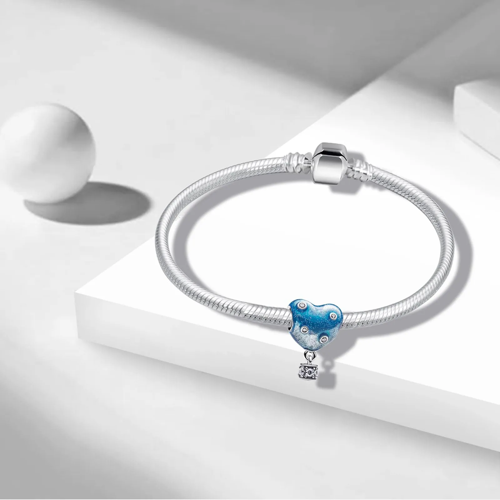 NUNUYAYA Blue Balloon Charm Pendant in 925 Sterling Silver with Cubic Zirconia - immagine 3