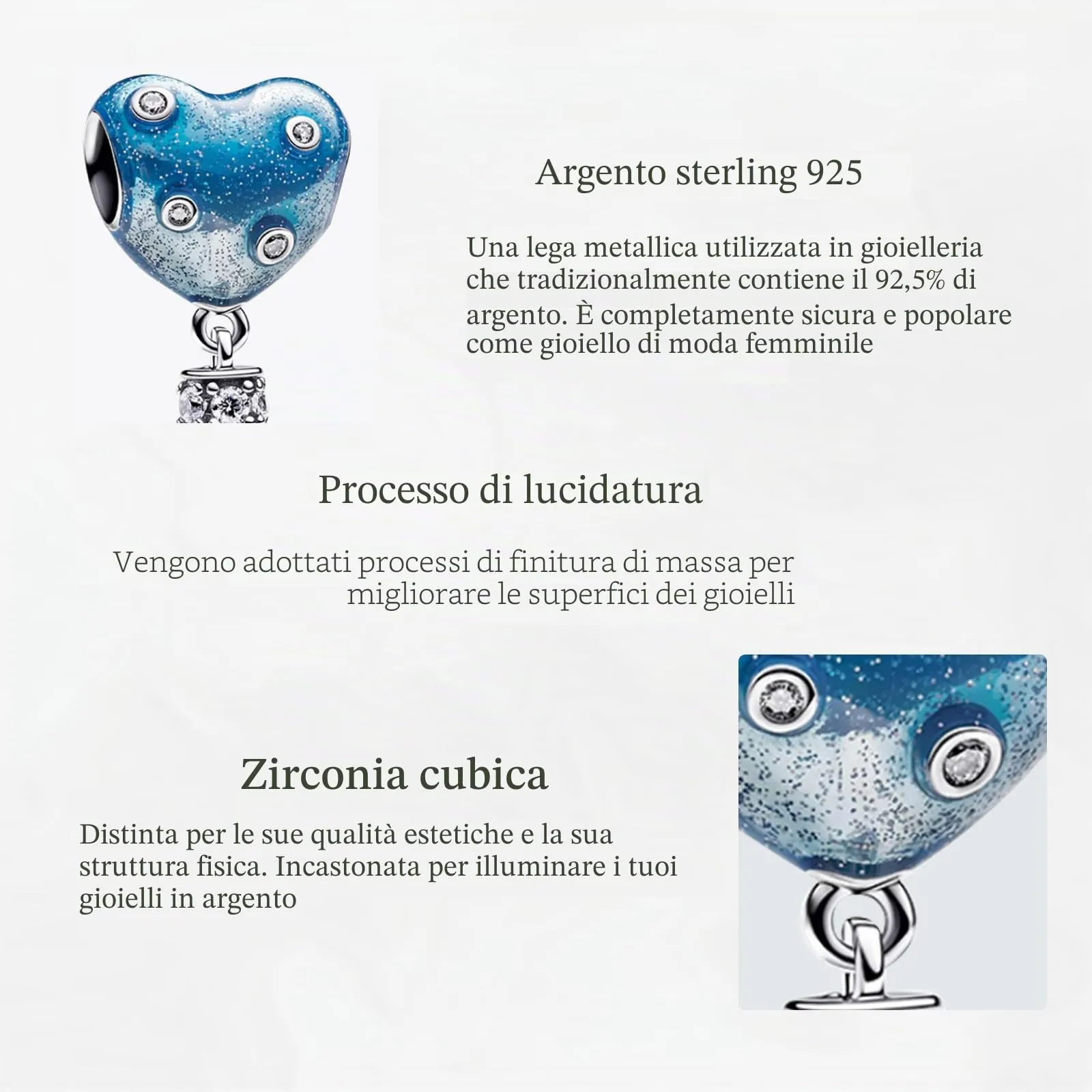 NUNUYAYA Blue Balloon Charm Pendant in 925 Sterling Silver with Cubic Zirconia - immagine 4