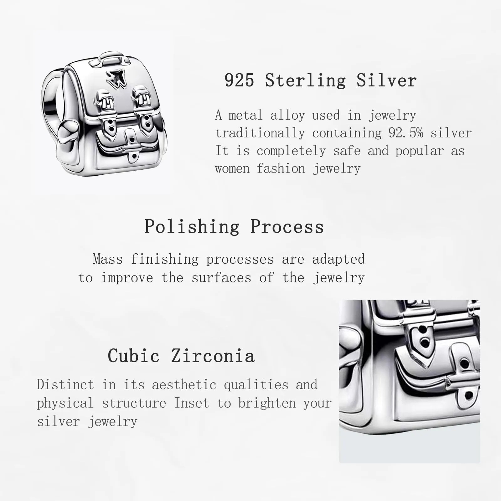 NUNUYAYA Adventure Backpack Charm Pendant in 925 Sterling Silver with Cubic Zirconia - immagine 4