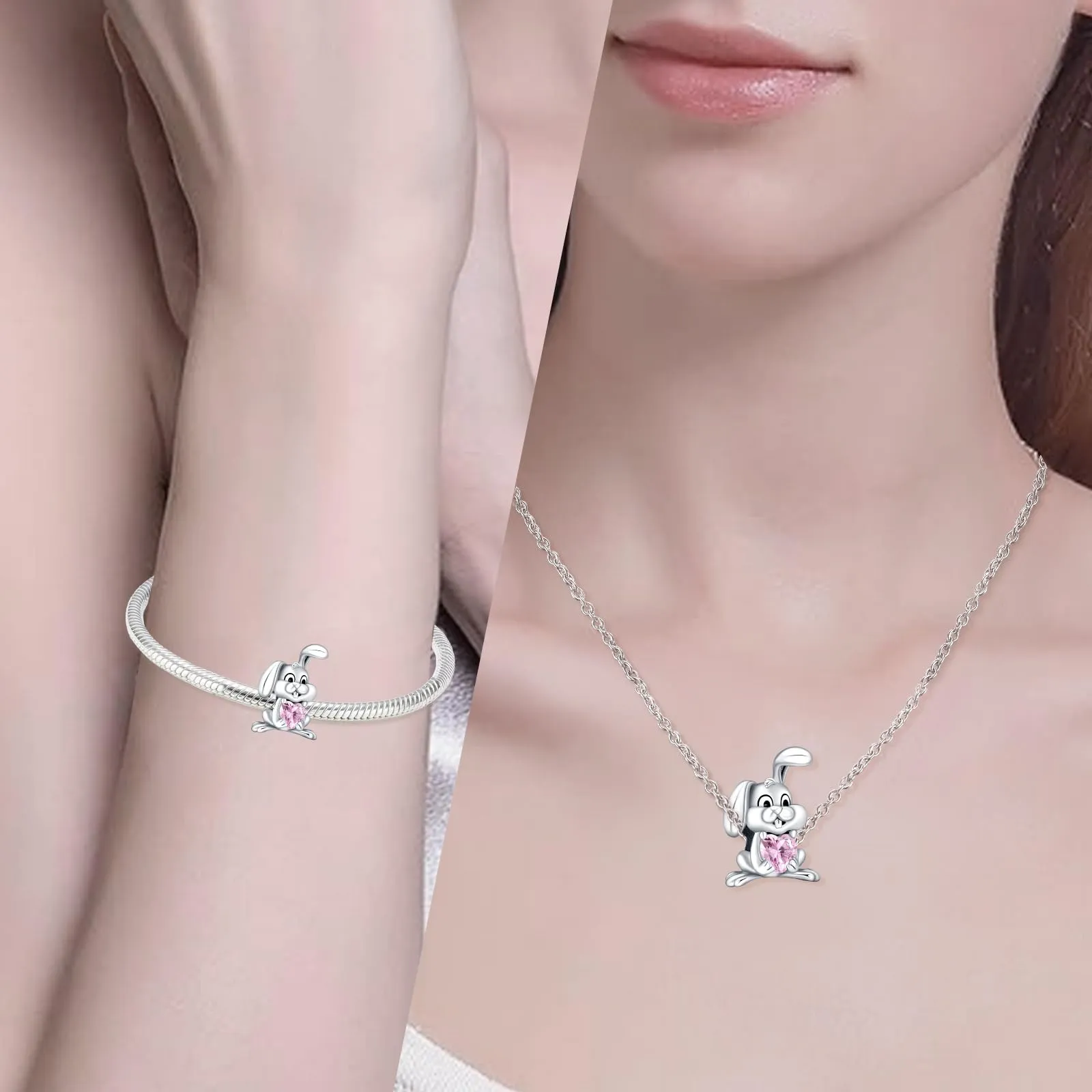 NUNUYAYA Bunny Love Charm in Argento Sterling 925 con Cubic Zirconia per Braccialetti e Collane - immagine 2