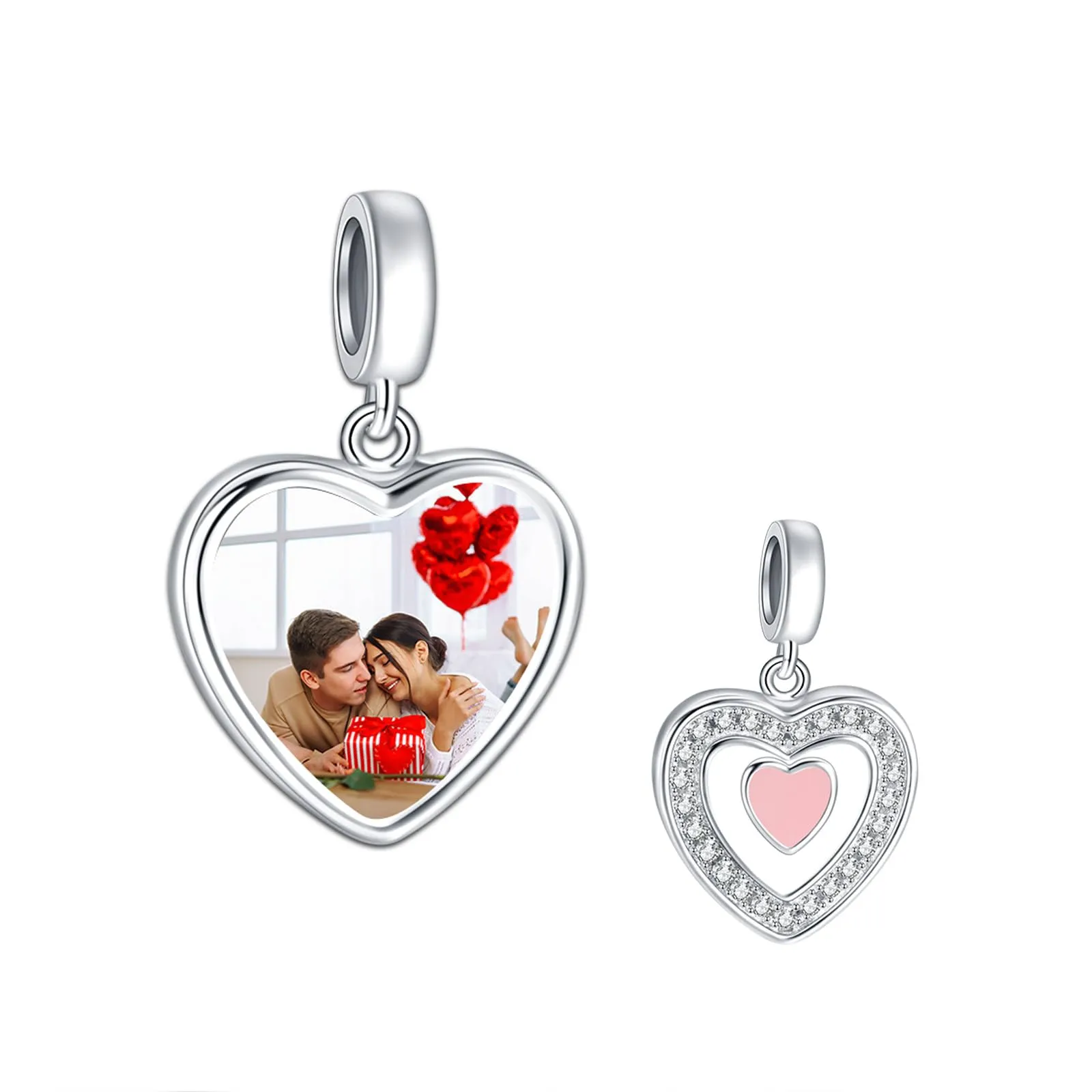 Annmors Ciondolo a forma di cuore in argento sterling 925 personalizzato con foto per bracciali e collane da donna - immagine 1