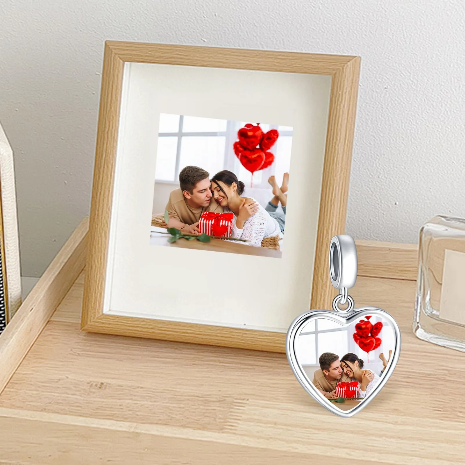 Annmors Ciondolo a forma di cuore in argento sterling 925 personalizzato con foto per bracciali e collane da donna - immagine 2
