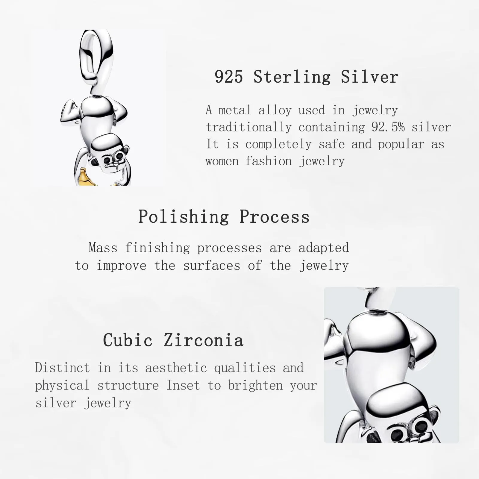 NUNUYAYA Charm Bead Ciondolo in Argento Sterling 925 Monkey Banana con Cubic Zirconia - immagine 4