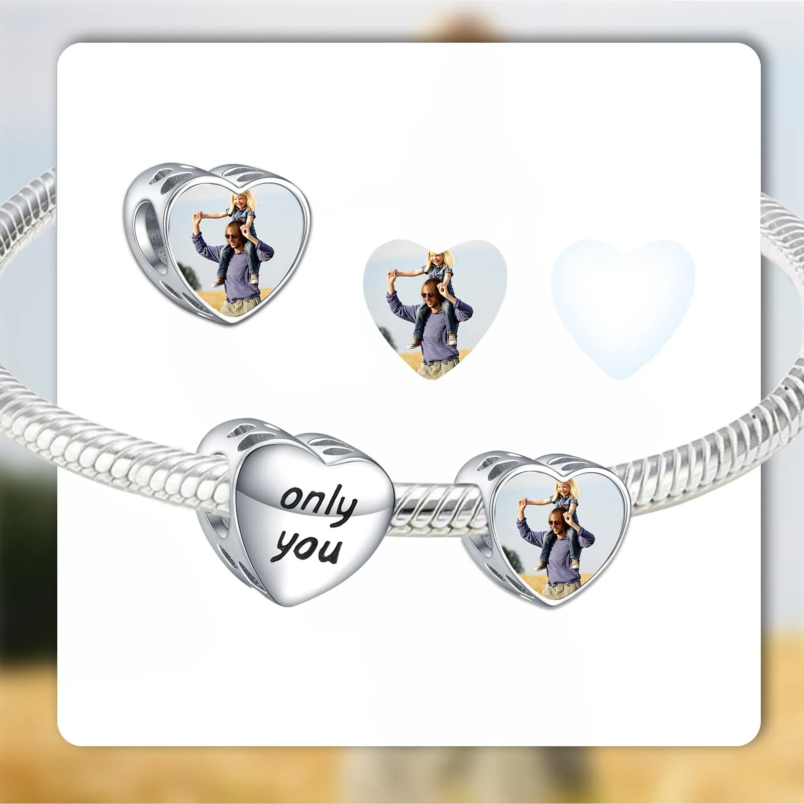 Annmors Personalizzato Photo Charm Lettera 925 Sterling Silver per Collana e Braccialetto Donna - immagine 3