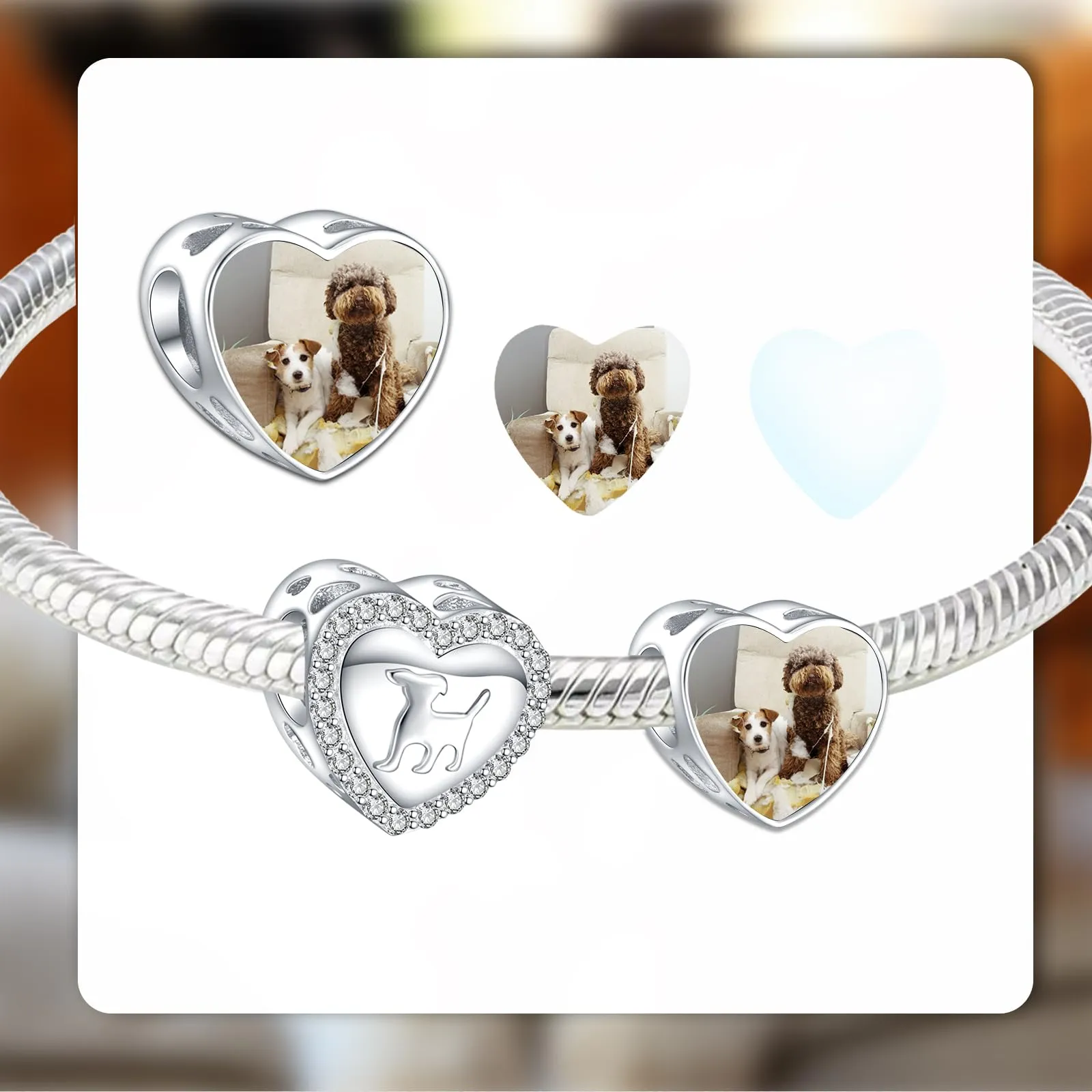 Annmors 925 Argento Sterling Personalizzato Cucciolo Foto Charm per Bracciali e Collane - immagine 3