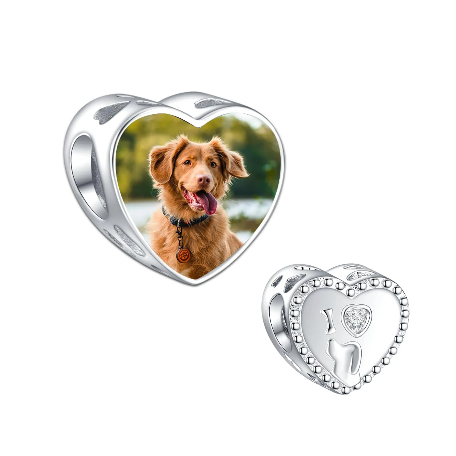 Annmors Ciondolo Personalizzato con Foto Amo il mio cane in Argento Sterling 925 per Bracciale e Collana Donna - immagine 1