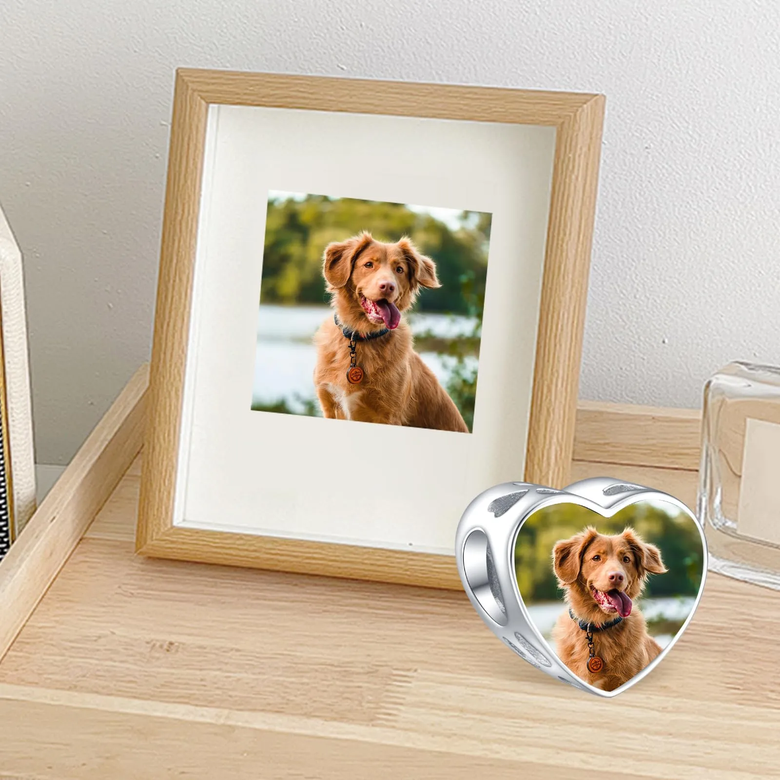 Annmors Ciondolo Personalizzato con Foto Amo il mio cane in Argento Sterling 925 per Bracciale e Collana Donna - immagine 2