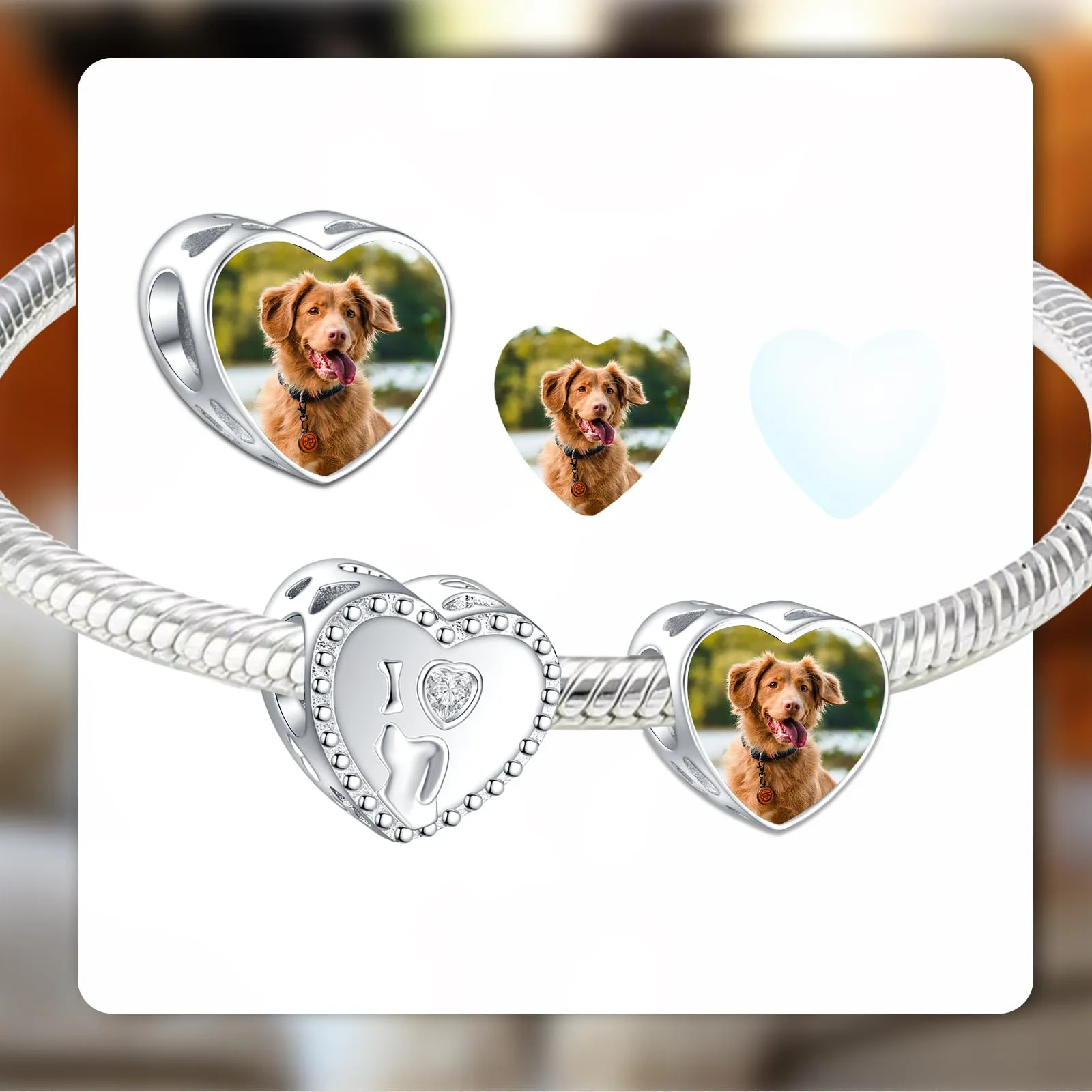 Annmors Ciondolo Personalizzato con Foto Amo il mio cane in Argento Sterling 925 per Bracciale e Collana Donna - immagine 3