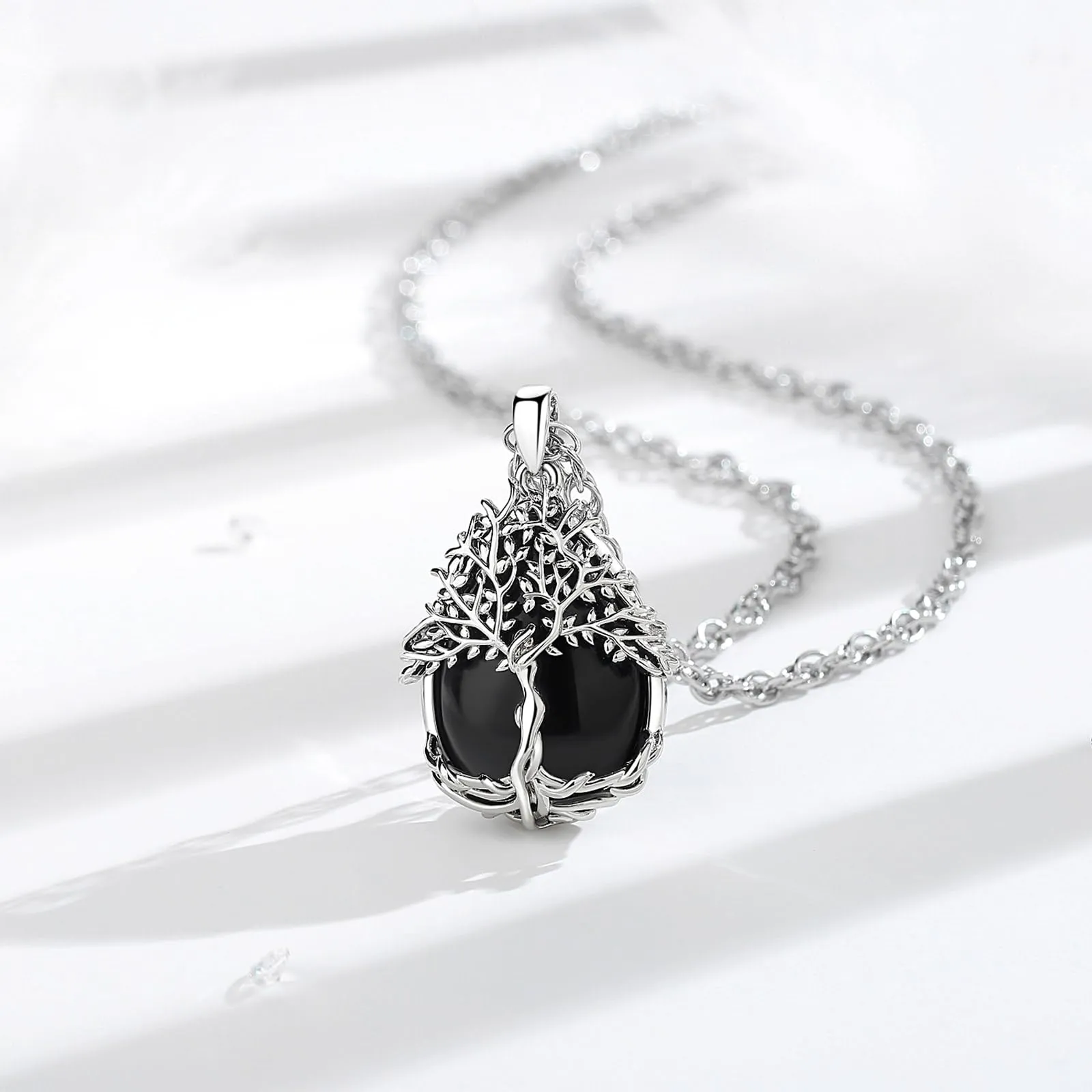 AEONSLOVE Collana Donna Albero della Vita con Ciondolo in Ossidiana Nera - immagine 2
