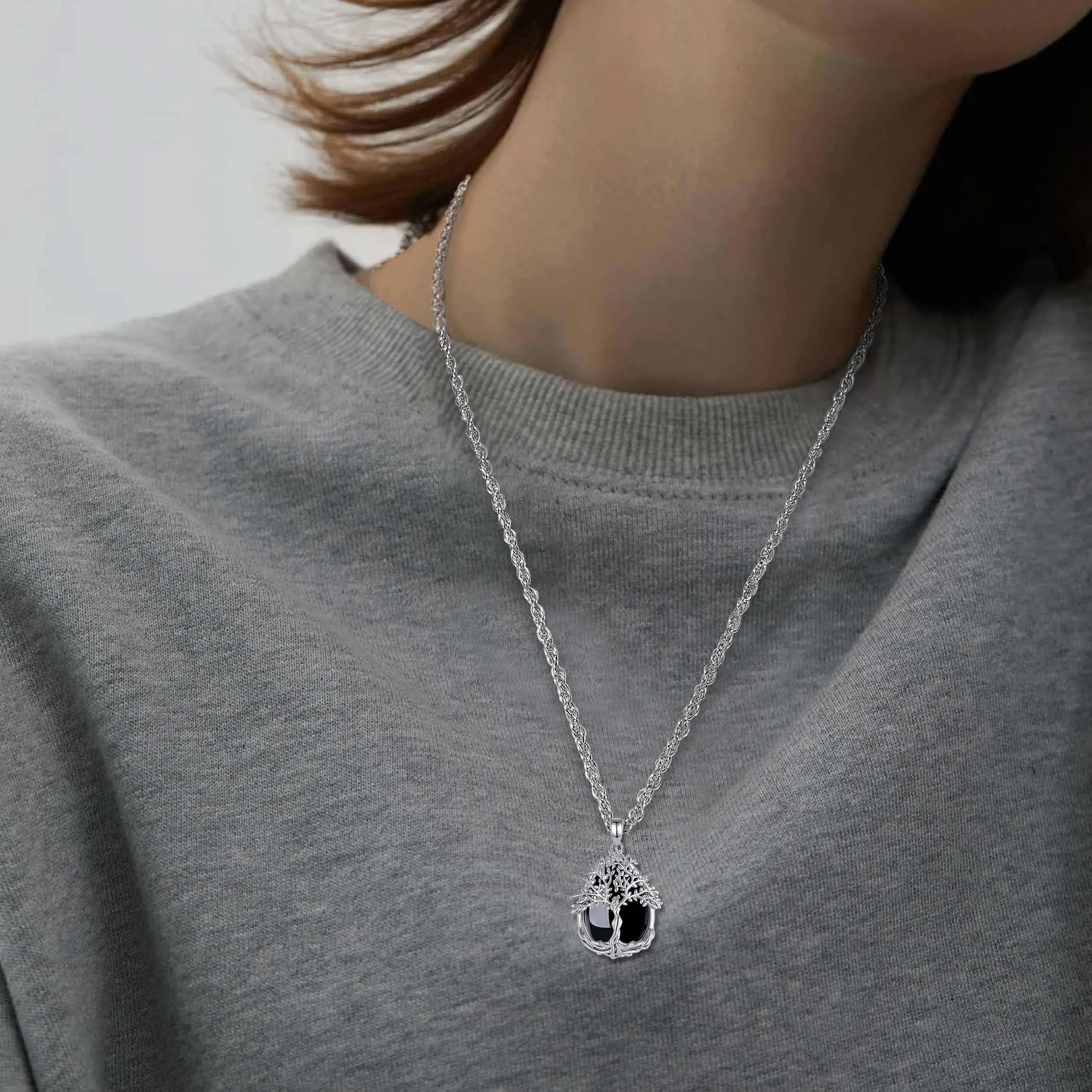 AEONSLOVE Collana Donna Albero della Vita con Ciondolo in Ossidiana Nera - immagine 6