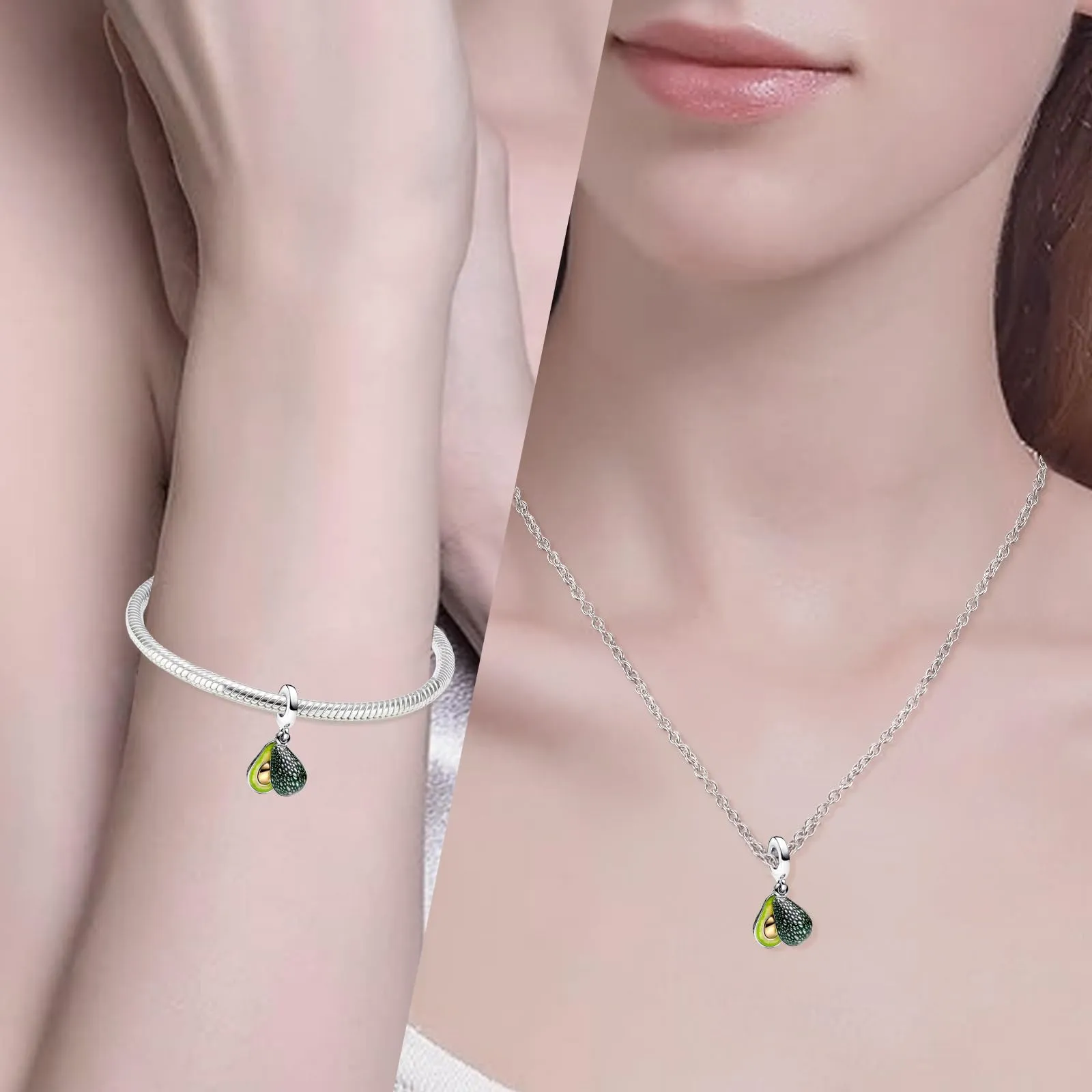 NUNUYAYA Avocado Double Dangle Charm in Argento Sterling 925 con Cubic Zirconia - immagine 2