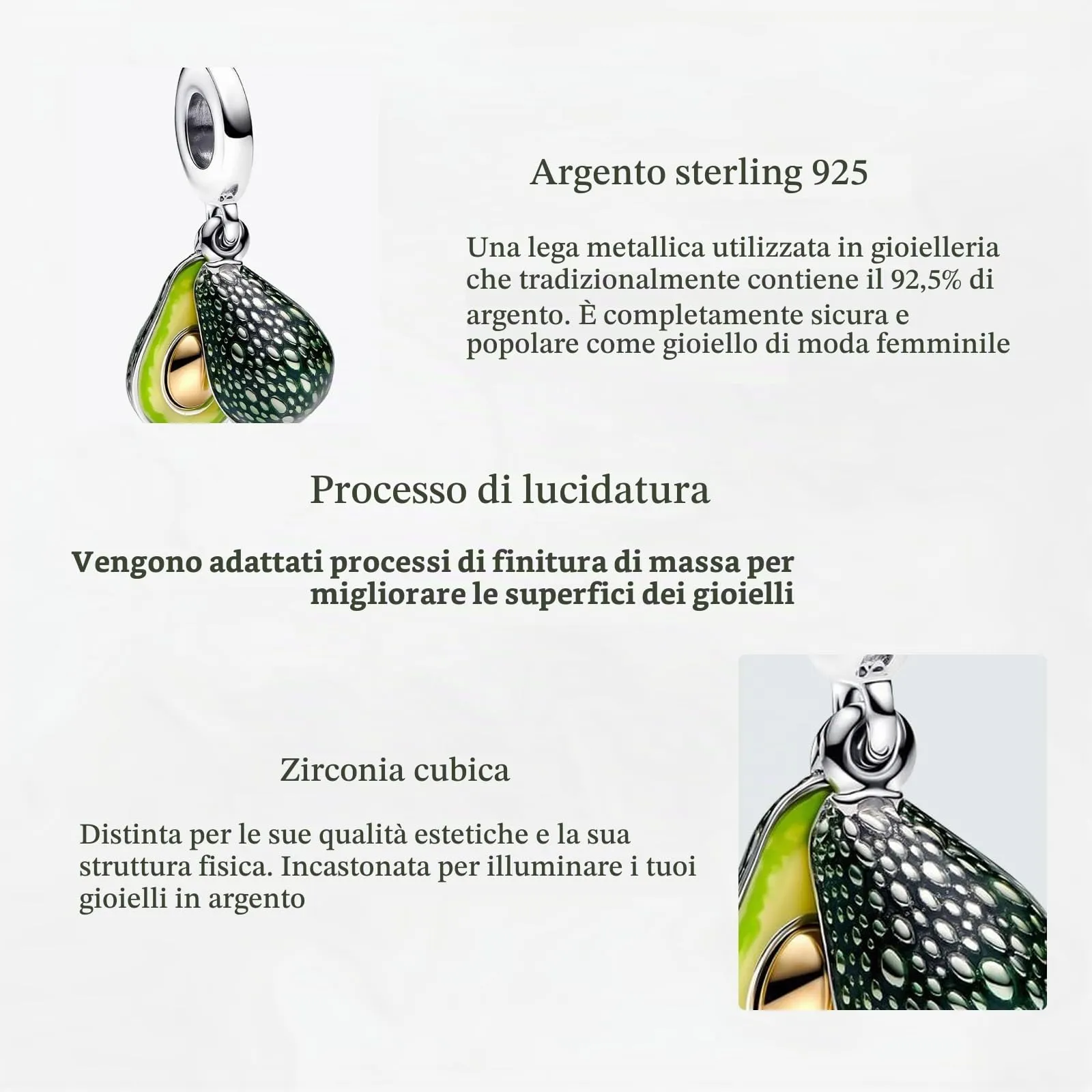 NUNUYAYA Avocado Double Dangle Charm in Argento Sterling 925 con Cubic Zirconia - immagine 4