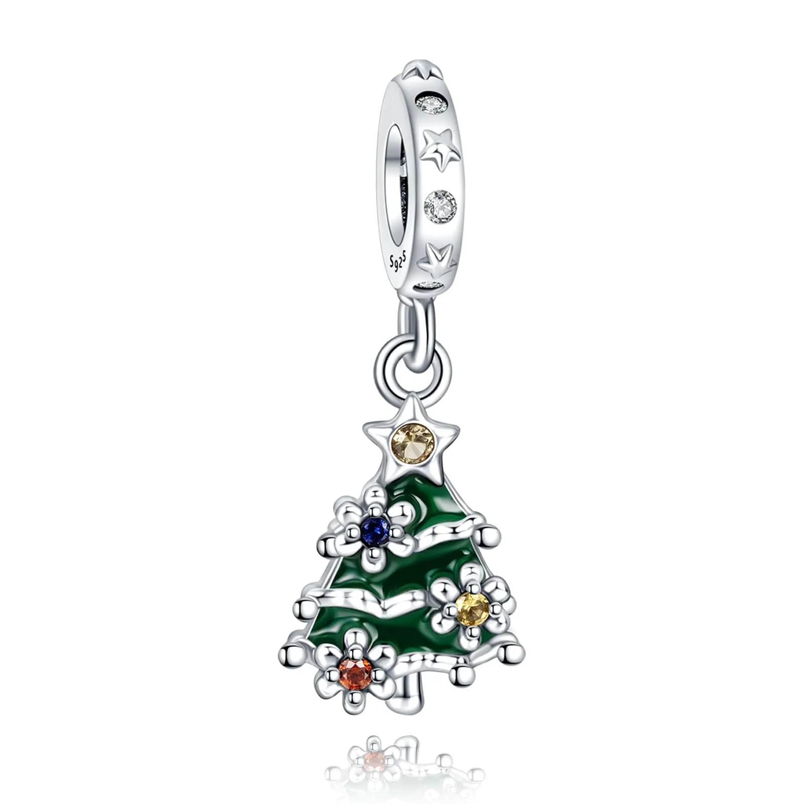 NUNUYAYA Christmas Tree Charm Pendant in 925 Sterling Silver with Zirconia for European Bracelets and Necklaces - immagine 1