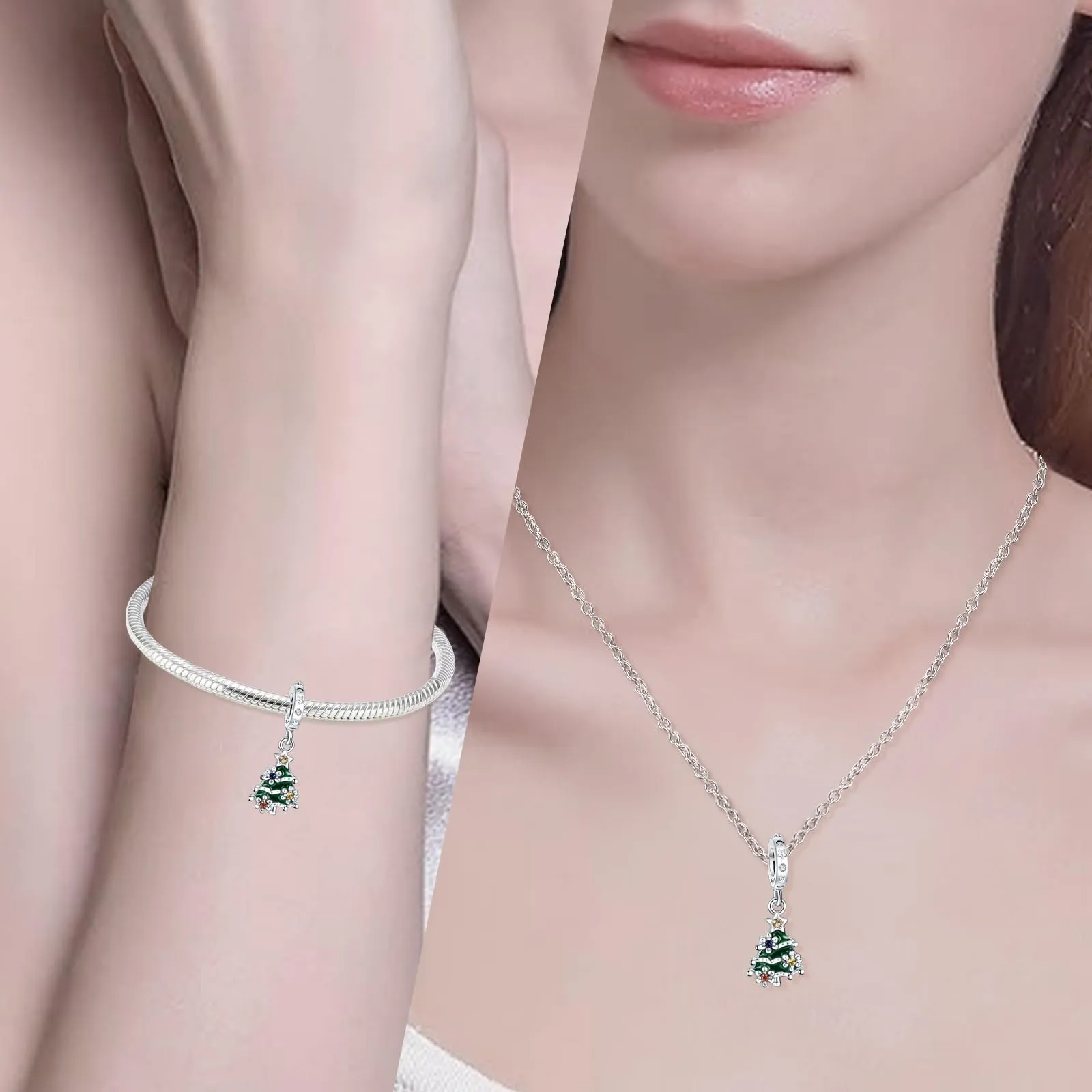 NUNUYAYA Christmas Tree Charm Pendant in 925 Sterling Silver with Zirconia for European Bracelets and Necklaces - immagine 2