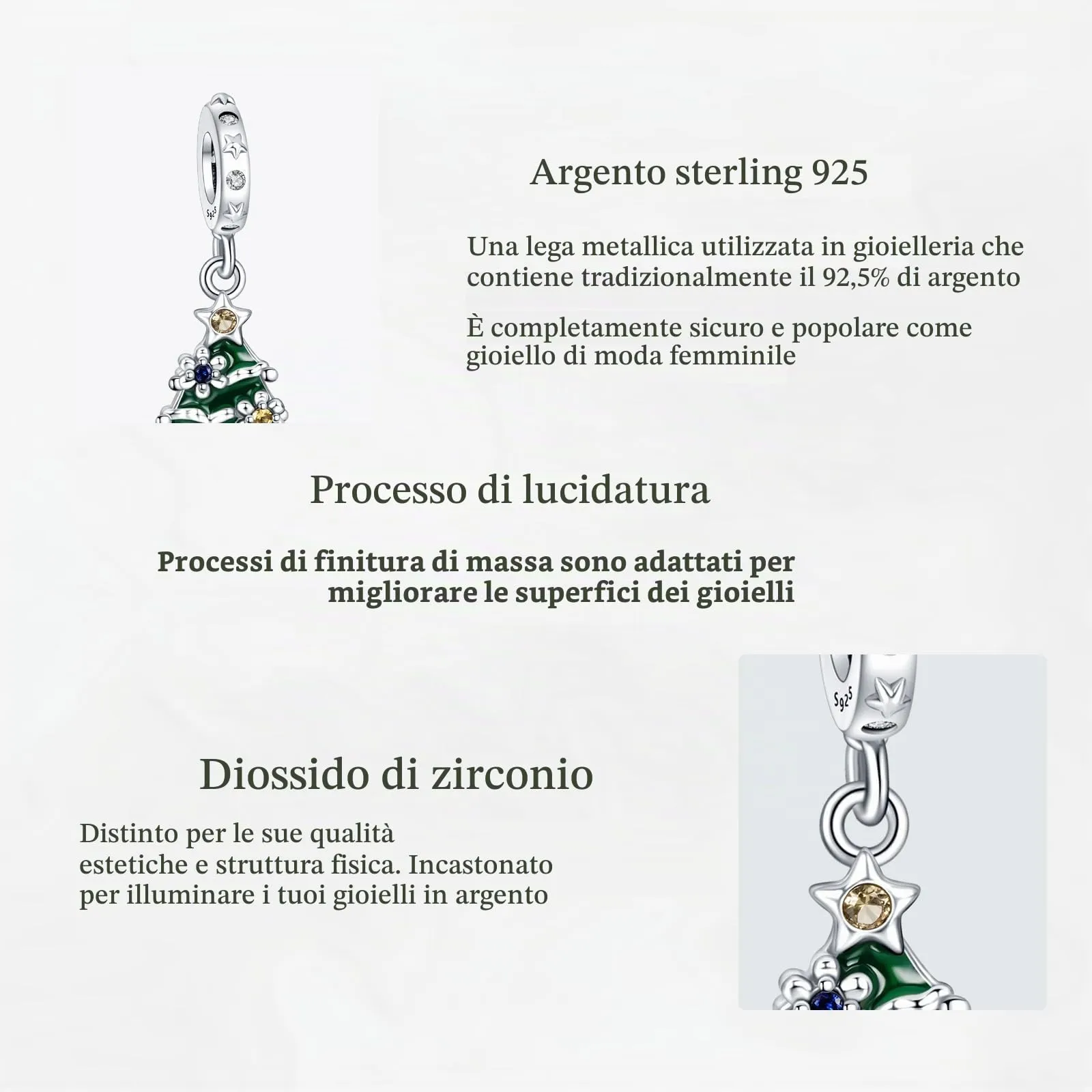 NUNUYAYA Christmas Tree Charm Pendant in 925 Sterling Silver with Zirconia for European Bracelets and Necklaces - immagine 4