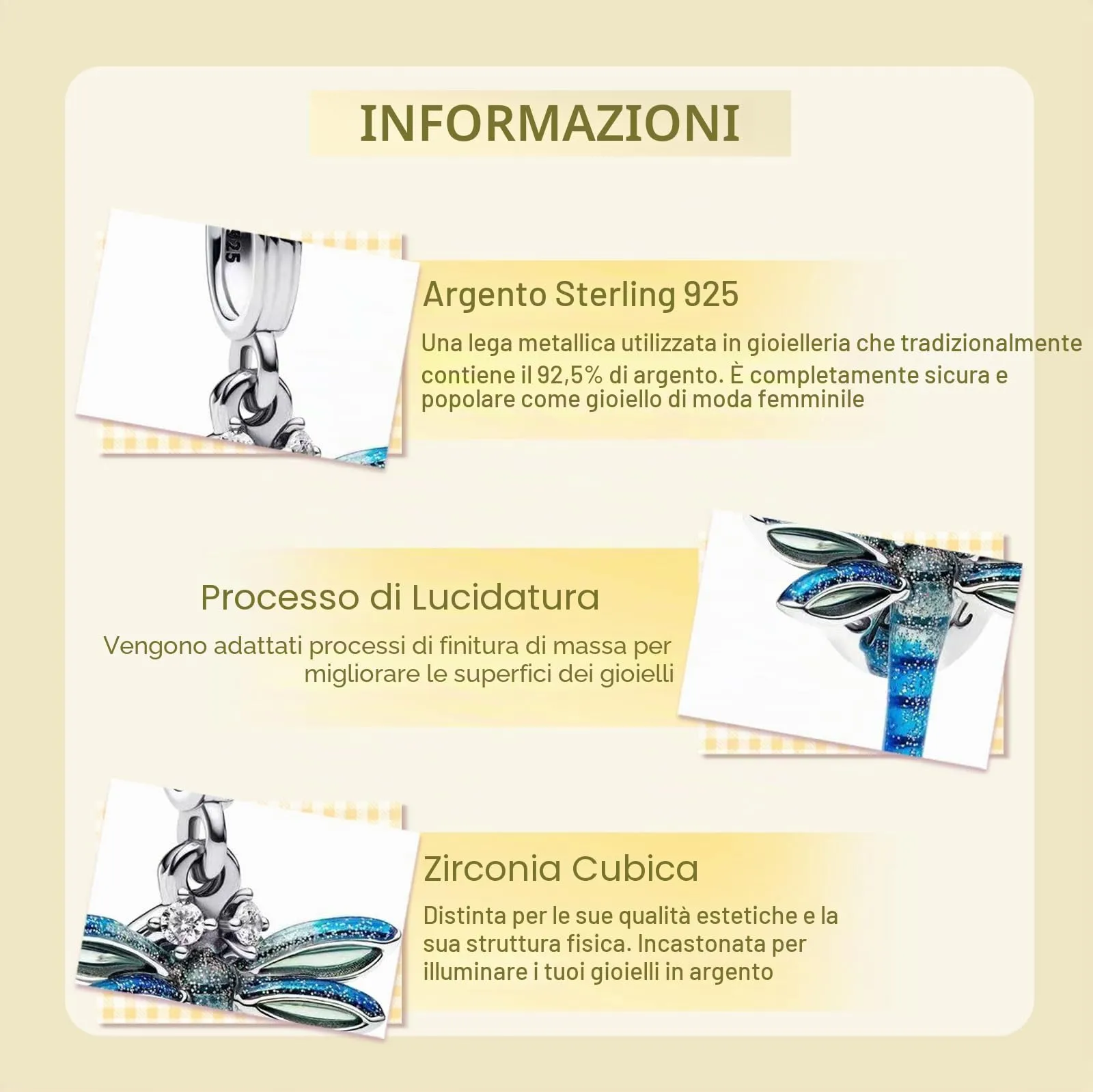 NUNUYAYA Dragonfly Charm in Argento Sterling 925 con Cubic Zirconia per Braccialetti e Collane Europei - immagine 3