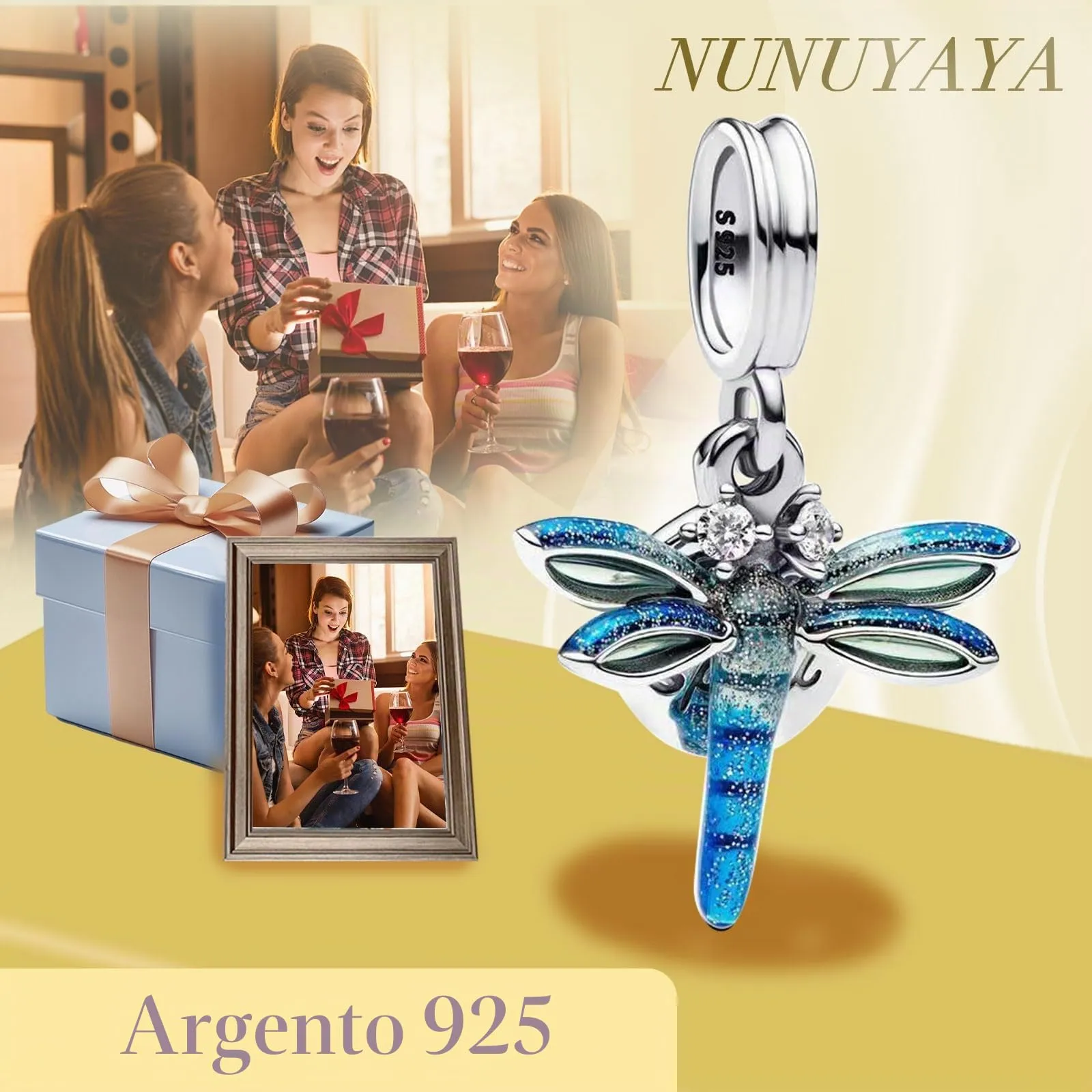 NUNUYAYA Dragonfly Charm in Argento Sterling 925 con Cubic Zirconia per Braccialetti e Collane Europei - immagine 4