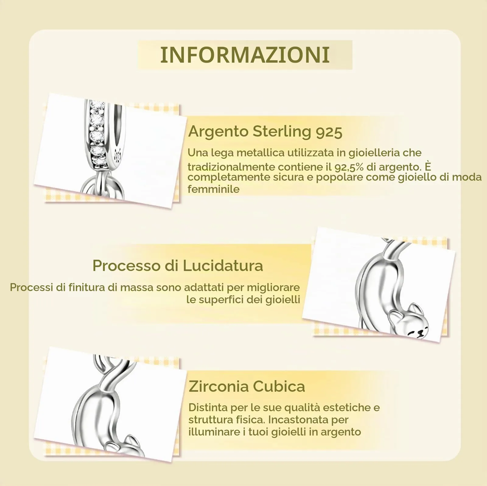 NUNUYAYA Kitten Charm in Argento Sterling 925 con Cubic Zirconia per Braccialetti e Collane Europei - immagine 3