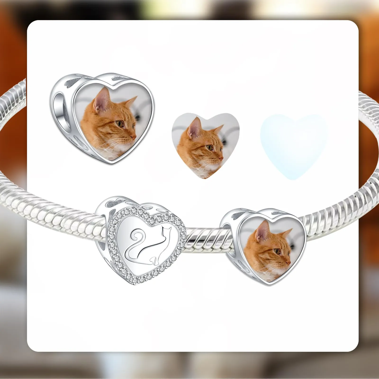 Annmors Charm Gatto Personalizzato con Foto in Argento 925 per Bracciali e Collane da Donna - immagine 3