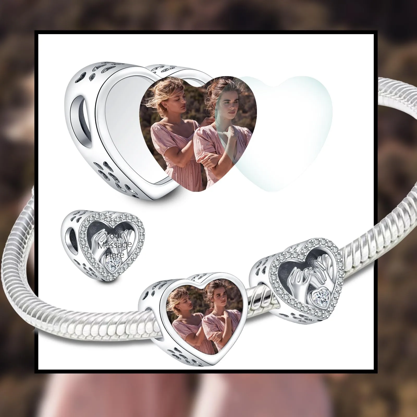 Annmors Charm in Argento Sterling 925 Personalizzato con Foto per Braccialetti e Collane - immagine 5