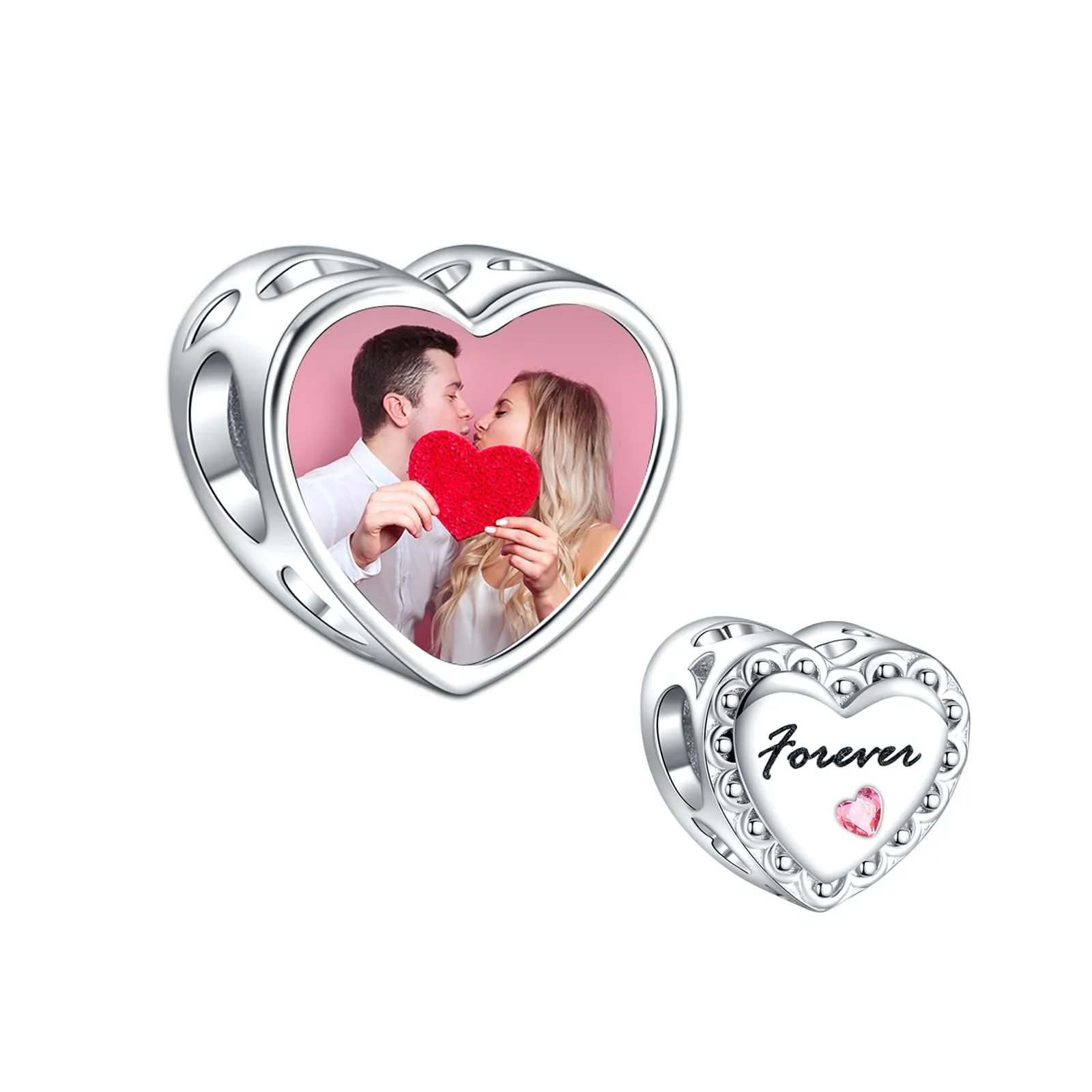 Annmors Forever Love Ciondolo Personalizzato con Foto in Argento Sterling 925 per Braccialetti e Collane da Donna - immagine 1