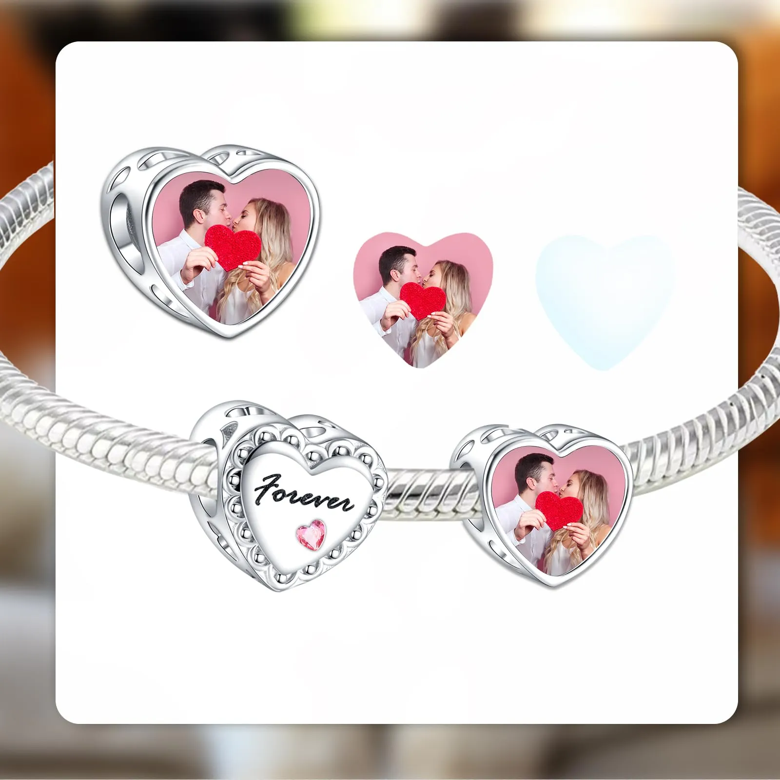 Annmors Forever Love Ciondolo Personalizzato con Foto in Argento Sterling 925 per Braccialetti e Collane da Donna - immagine 3