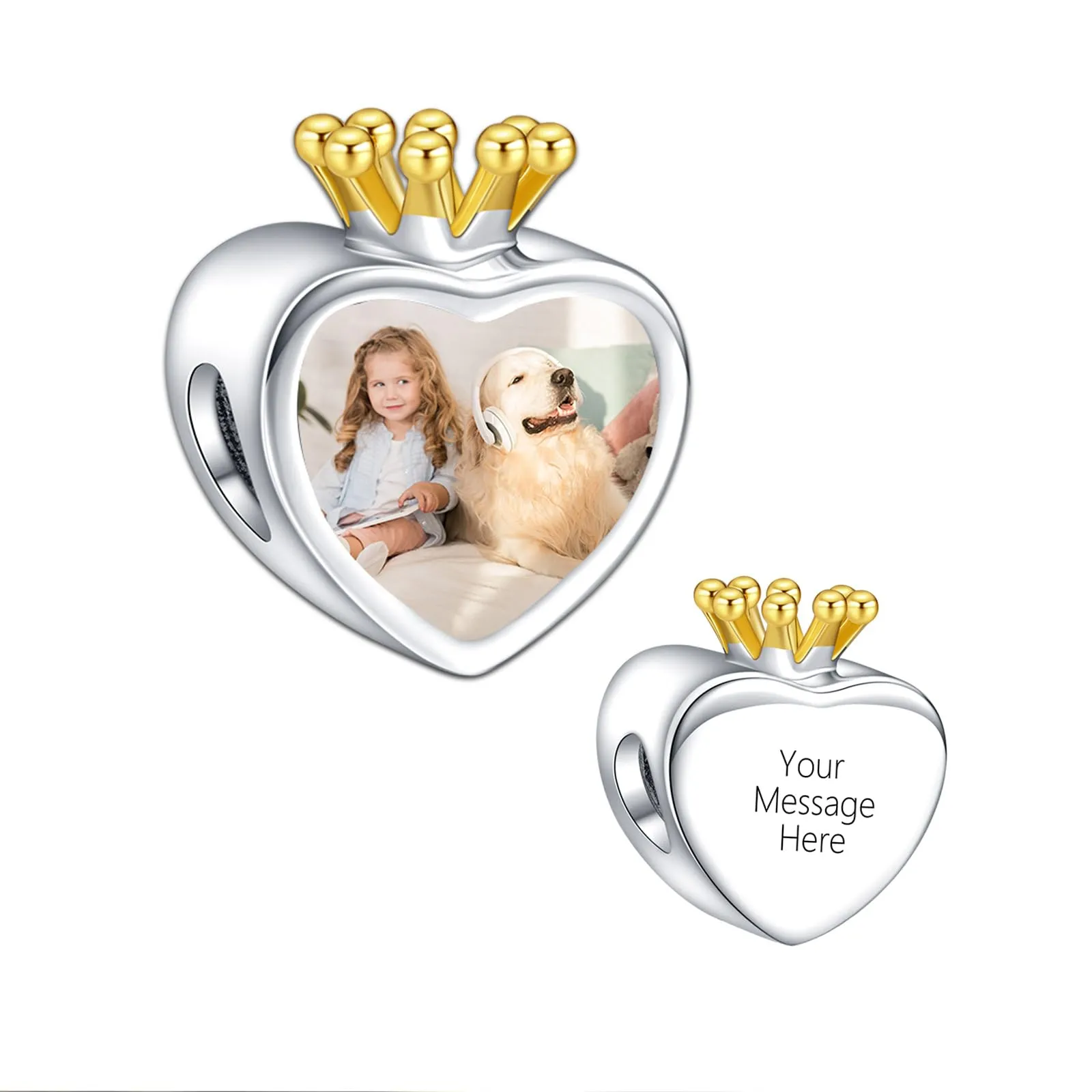 Annmors Perline Charm Baby Cuore Corona in Argento Sterling 925 Personalizzato per Bracciale e Collana - immagine 1