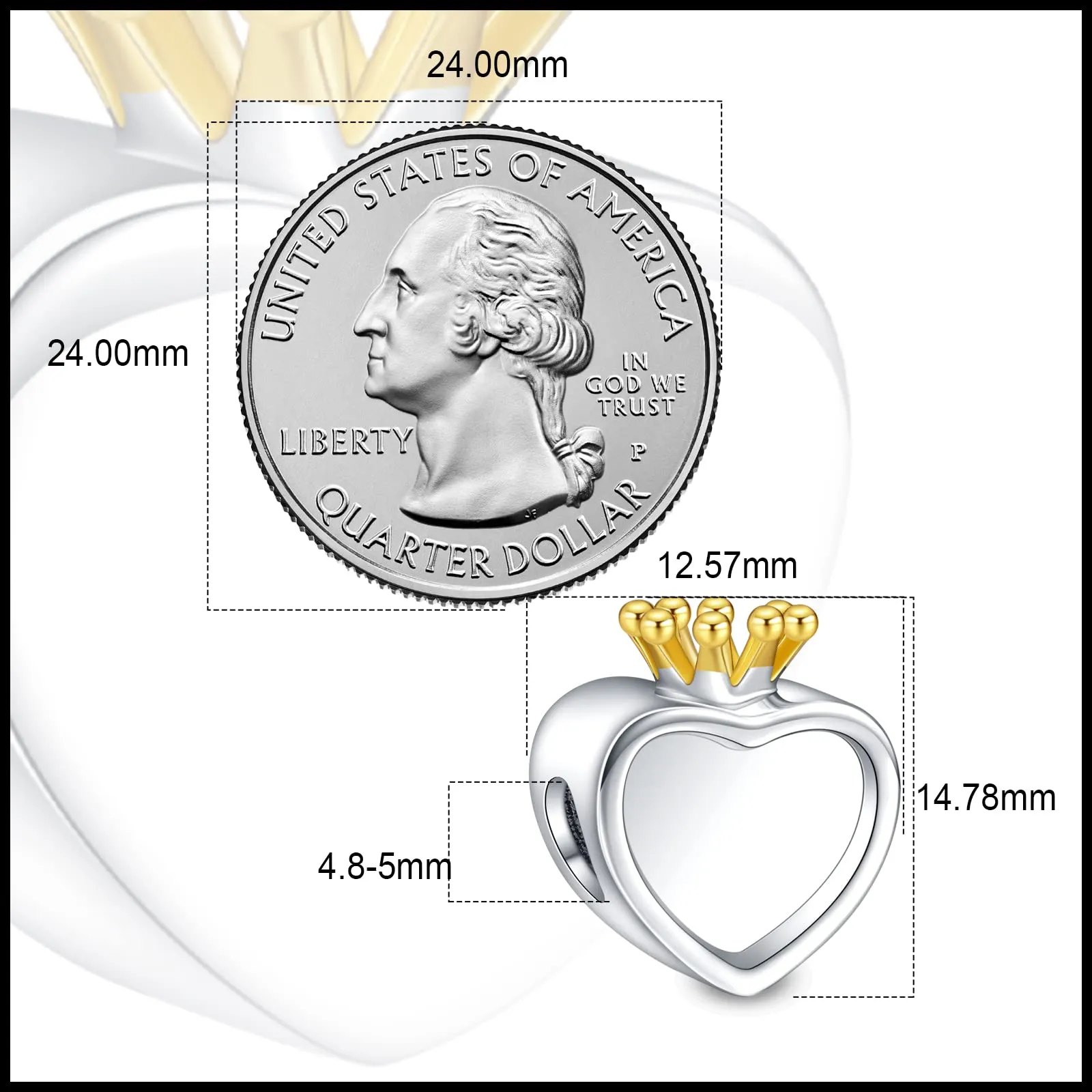 Annmors Perline Charm Baby Cuore Corona in Argento Sterling 925 Personalizzato per Bracciale e Collana - immagine 6