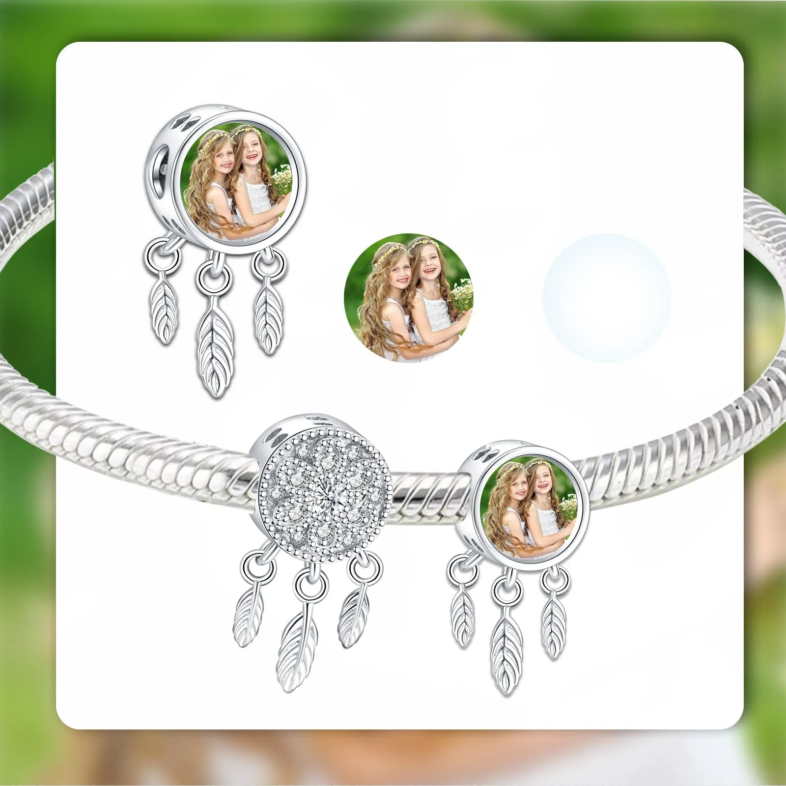 Annmors Charm in argento sterling 925 a forma di rete da pesca da sogno con foto per braccialetti da donna - immagine 3