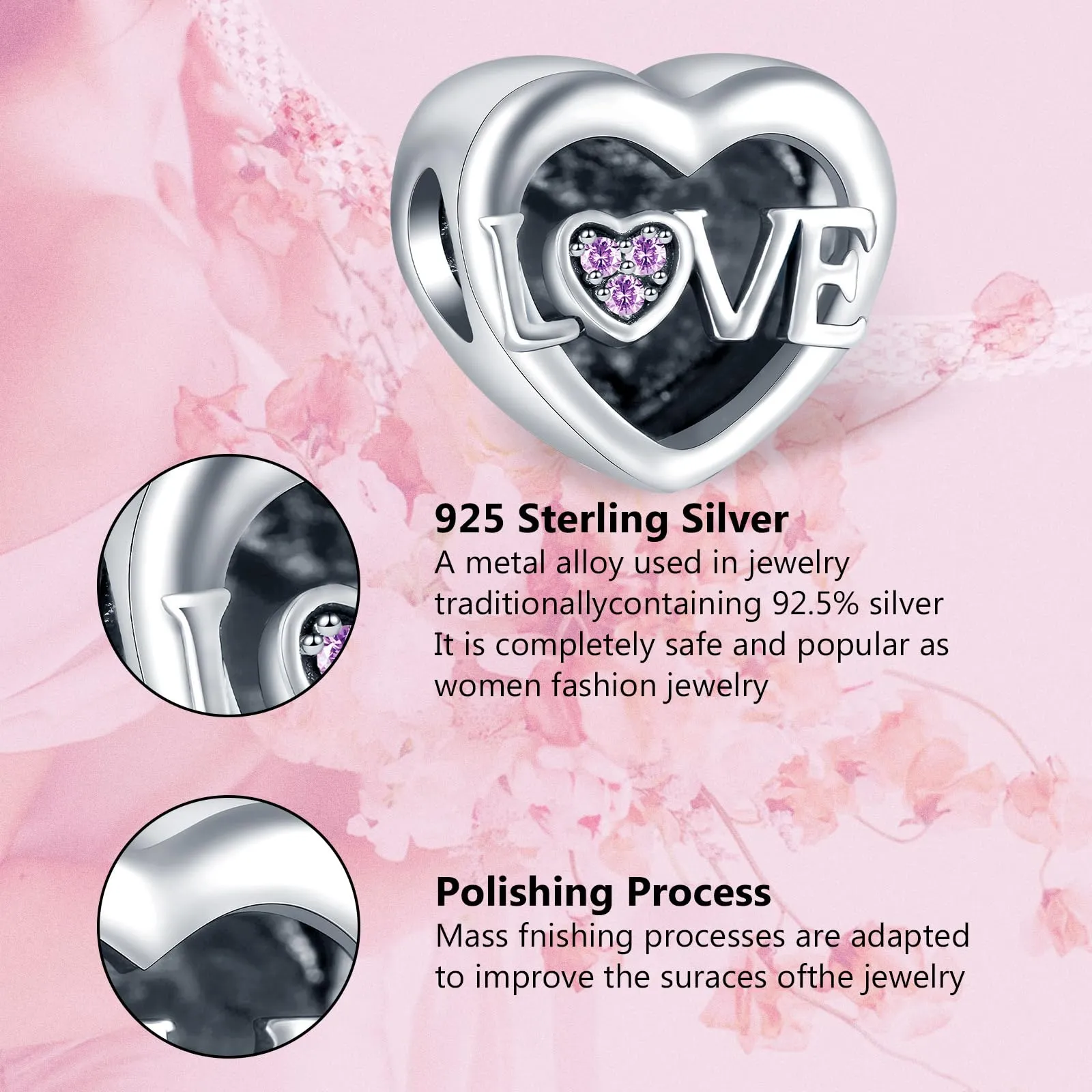 Annmors 925 Sterling Silver Personalized Photo Heart Charm for Bracelets and Necklaces - immagine 4