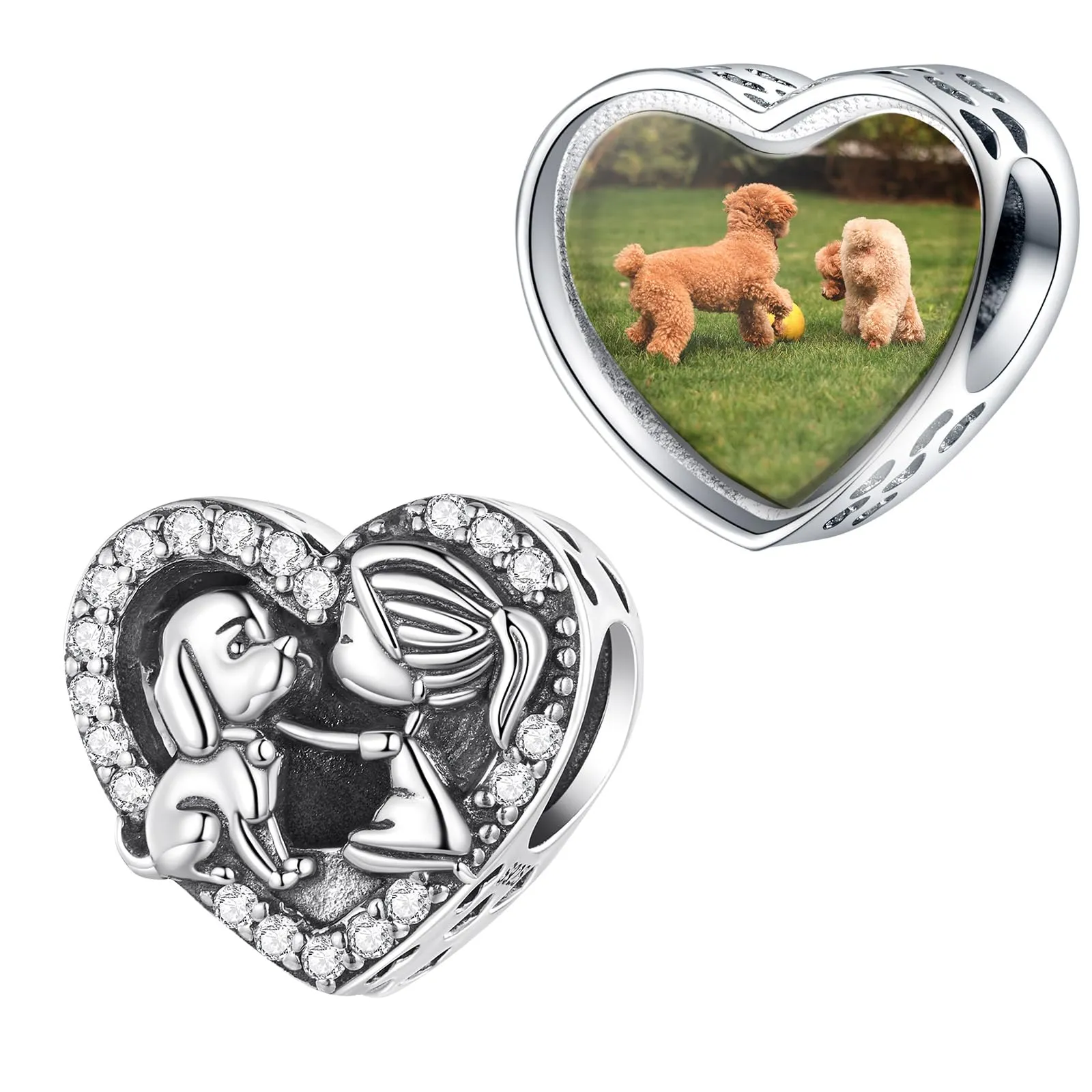 Annmors Cuore Charm Personalizzato Foto in Argento Sterling 925 per Bracciale Perline - immagine 1