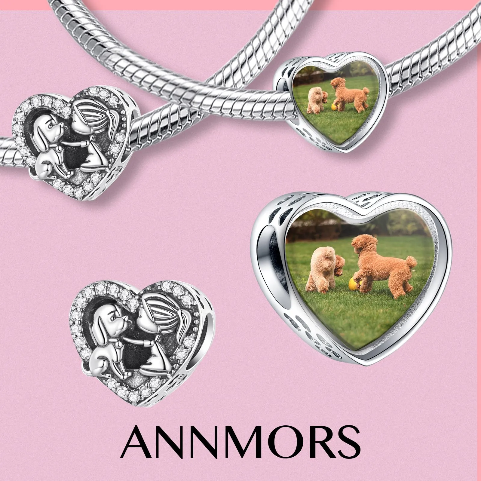 Annmors Cuore Charm Personalizzato Foto in Argento Sterling 925 per Bracciale Perline - immagine 2