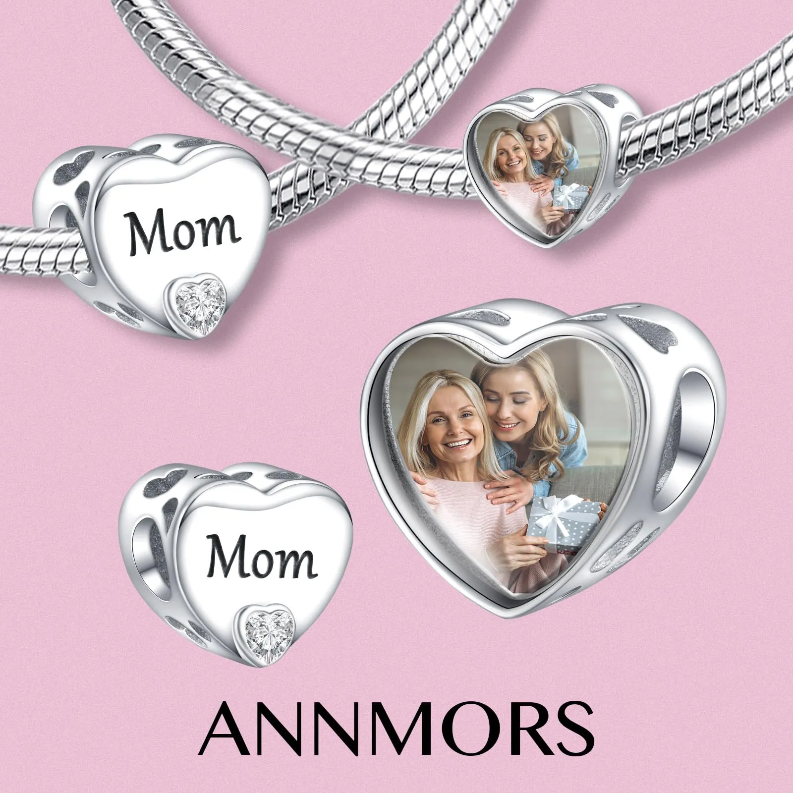Annmors Ciondolo a Cuore Personalizzato in Argento Sterling 925 per Braccialetto Donna - immagine 2
