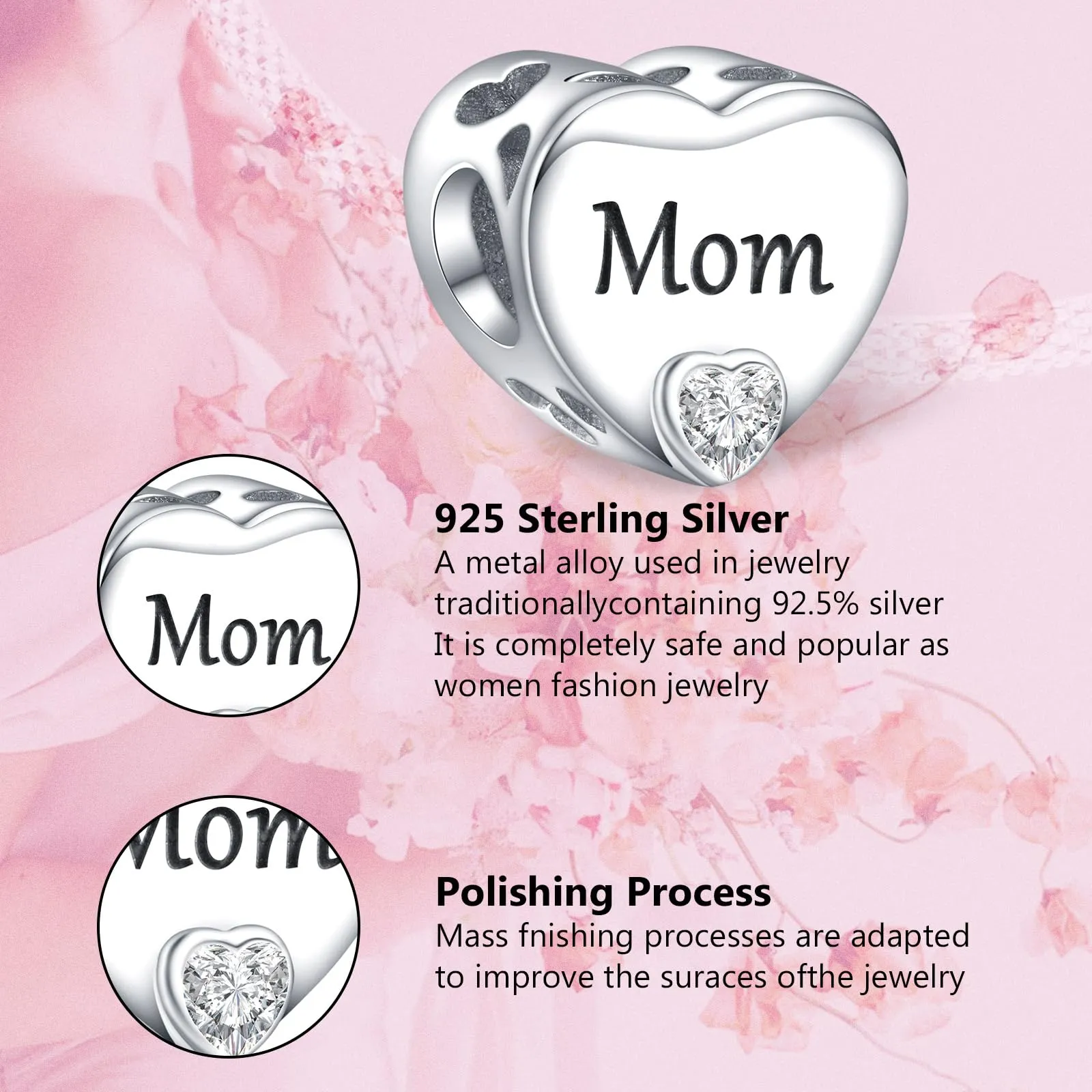 Annmors Ciondolo a Cuore Personalizzato in Argento Sterling 925 per Braccialetto Donna - immagine 4