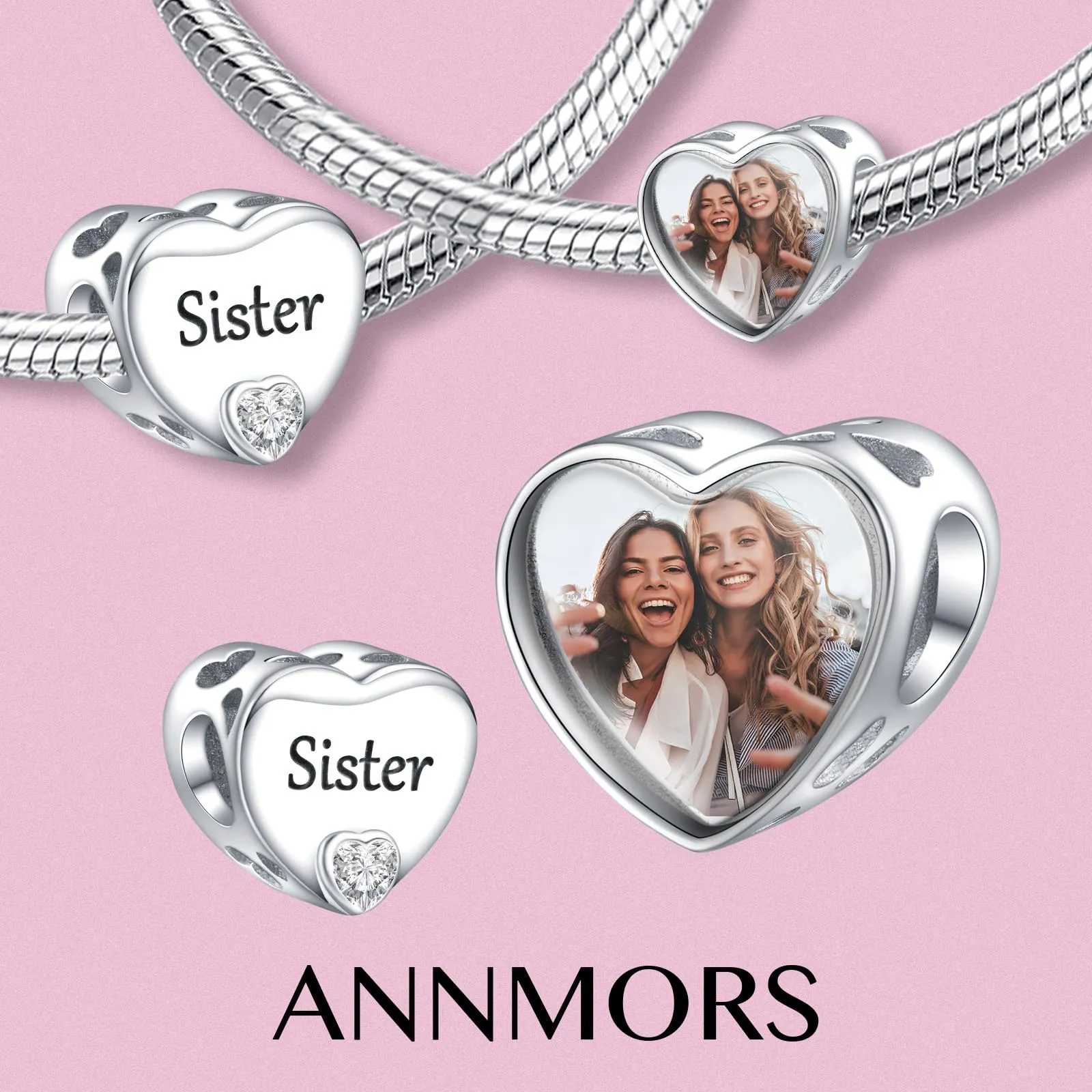 Annmors Ciondolo Cuore Personalizzato in Argento 925 per Braccialetto - immagine 2