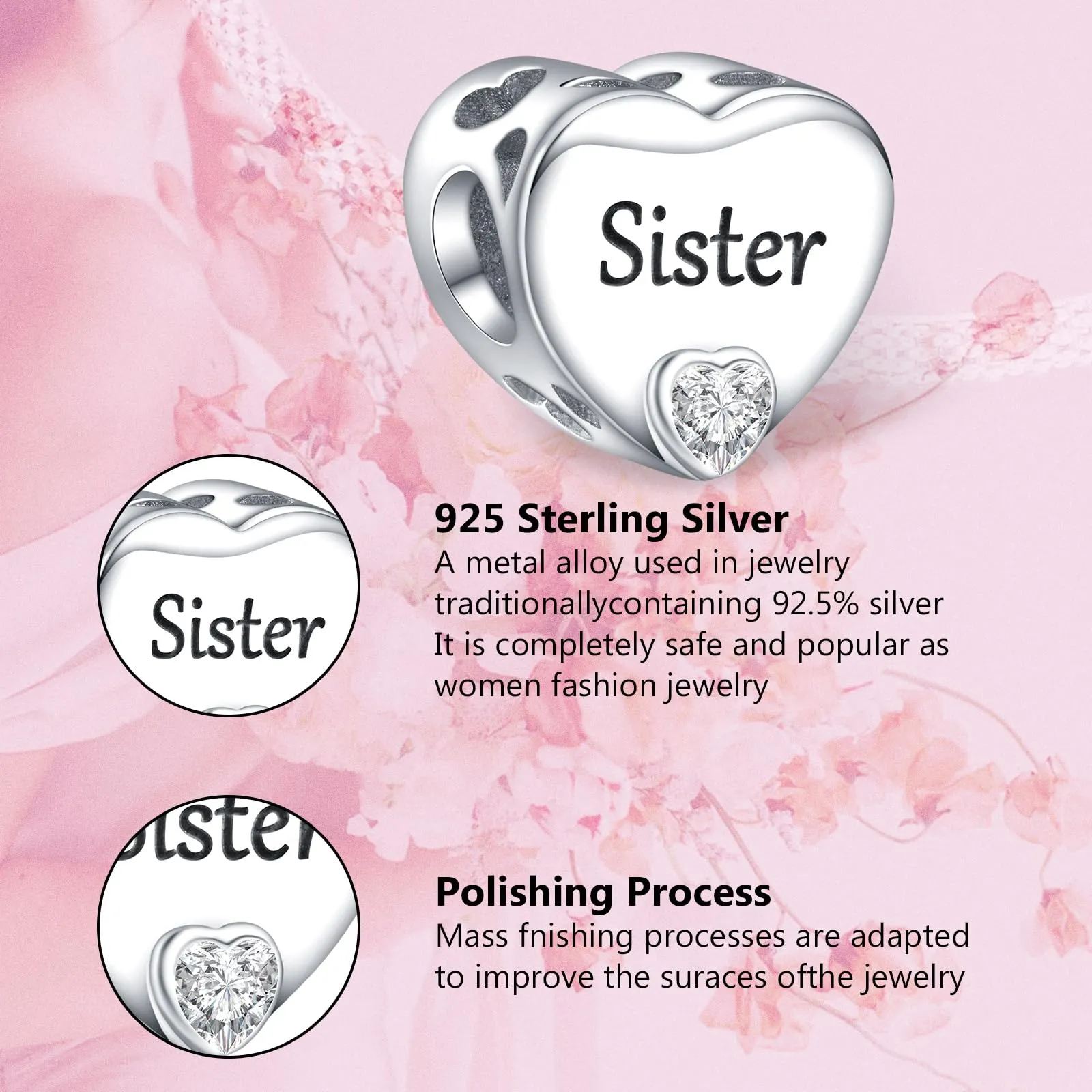 Annmors Ciondolo Cuore Personalizzato in Argento 925 per Braccialetto - immagine 4